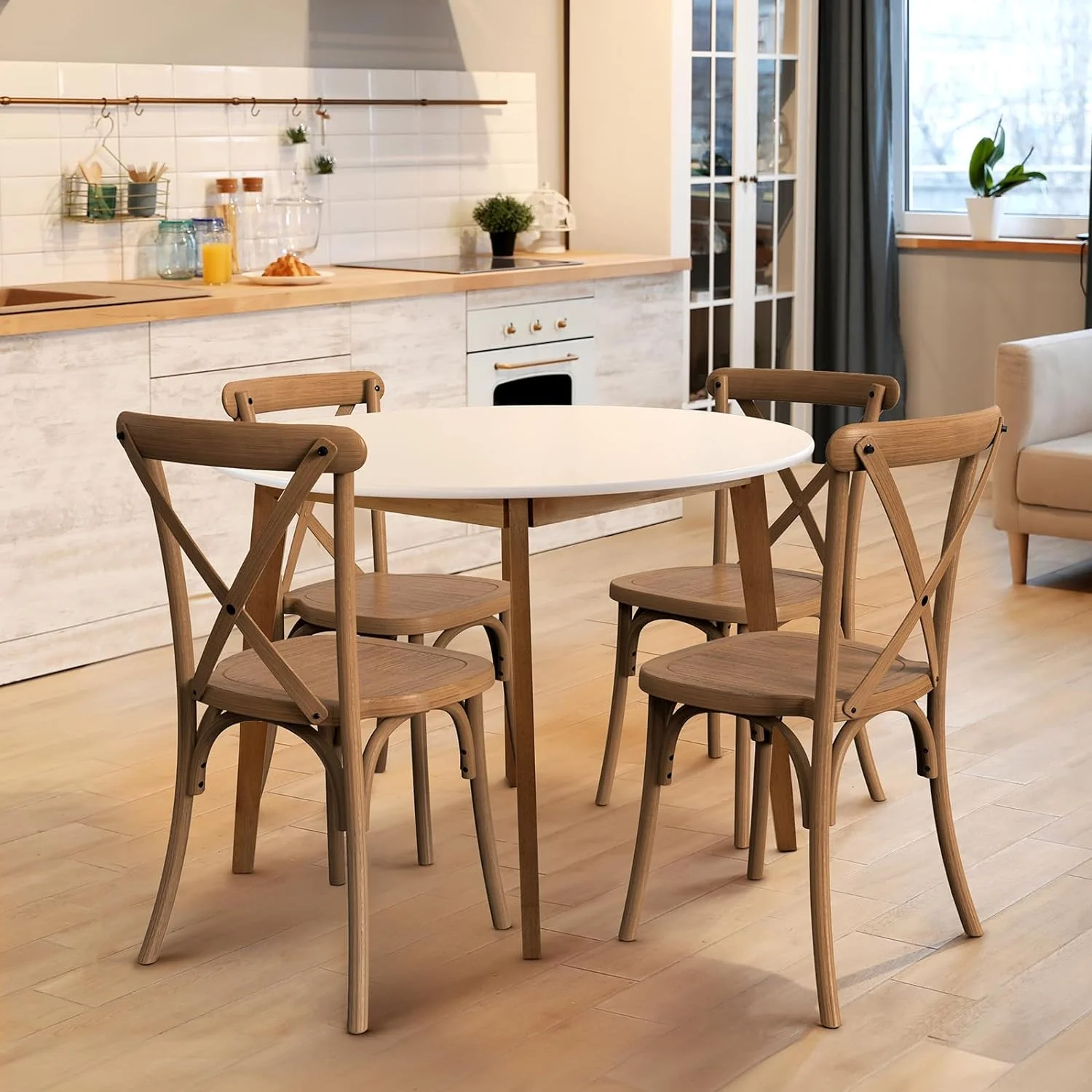 VINGLI Plastic Dining Chairs Set of 6, Stackable Patio Dining Chairs with X Back, Waterproof Kitchen & Dining Room Chairs for Indoor-Outdoor, Capacity 400 lbs, Farmhouse Brown