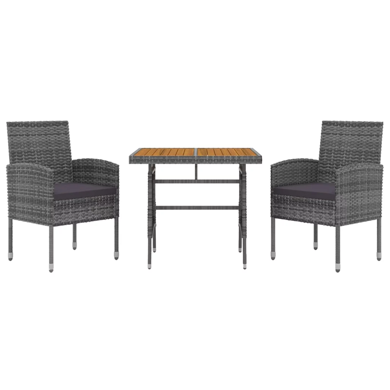 walmeck 3 Piece Patio Dining Set Poly Rattan Gray