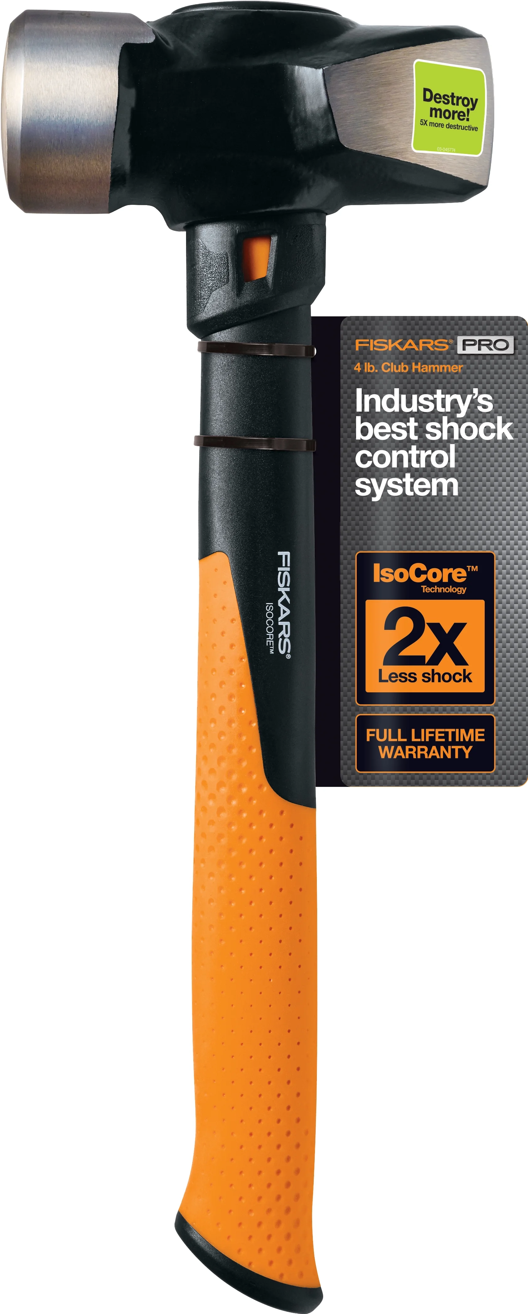 Fiskars IsoCore 4lb Club Hammer 14in, 1Pc, Black and Orange
