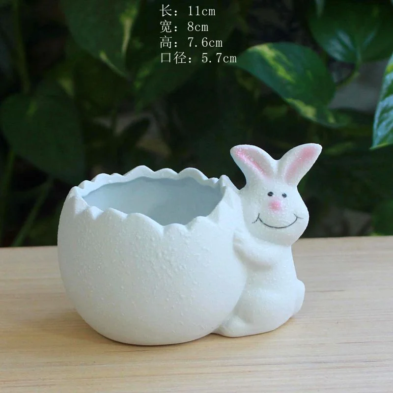 Snowflake Glaze Ceramic Succulent Planter - Nordic Style Rabbit Flower Pot - Ceramic Desktop Planter