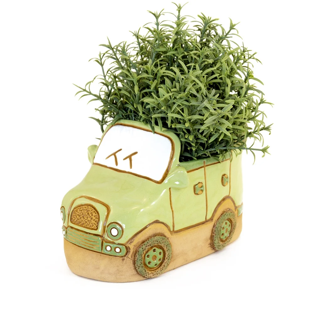 Succulent Planter Retro Car Decorative Clay Planter (Green) 7.5