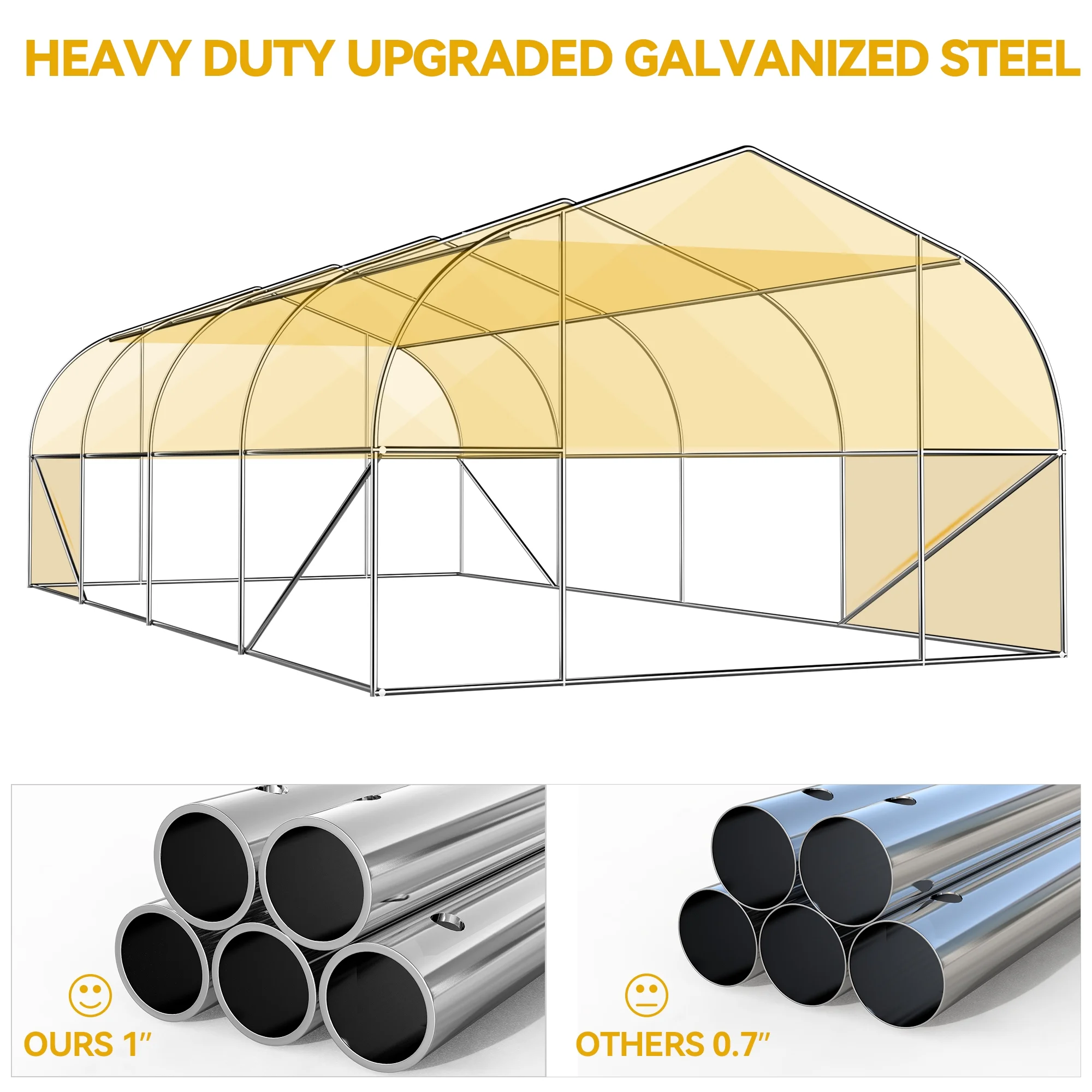 Dextrus 20x10x6.5ft Greenhouse Large Heavy DutyOutdoor Greenhouses Walk in Tunnel Green House Portable Plant Gardening Upgraded Galvanized Steel Frame Ropes Zipper Doors 7 Crossbars Garden, Green