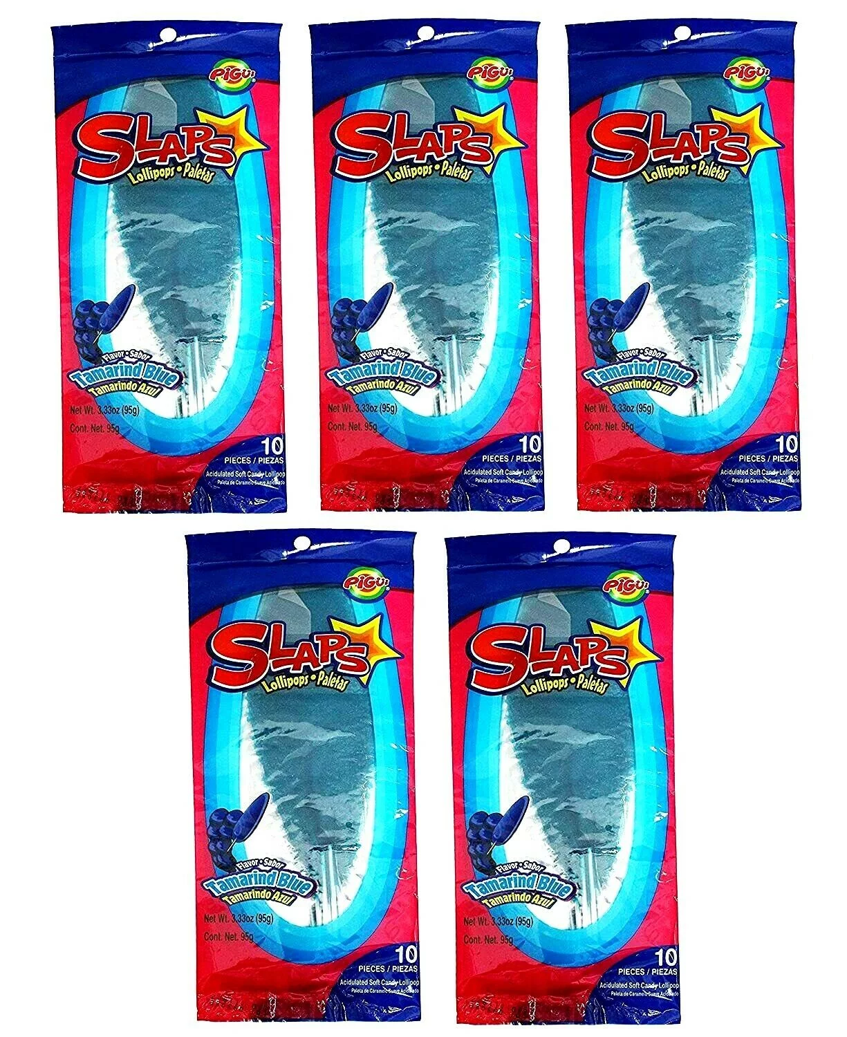 Mexican Slaps Lollipop Blue Tamarind Flavor - Dulces Pigui Paletas, 50 Pieces