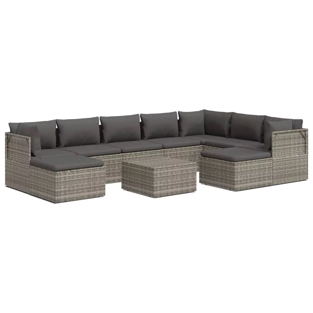Anself 10 Piece Patio Set with Cushions Gray Poly Rattan