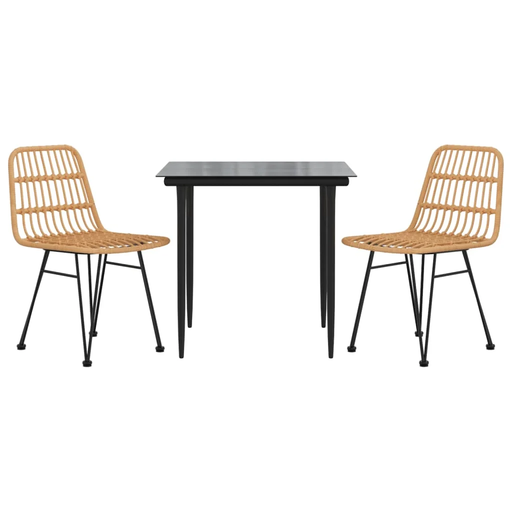 Uteam Patio Dining Set Poly Rattan 3 Piece Outdoor Furniture