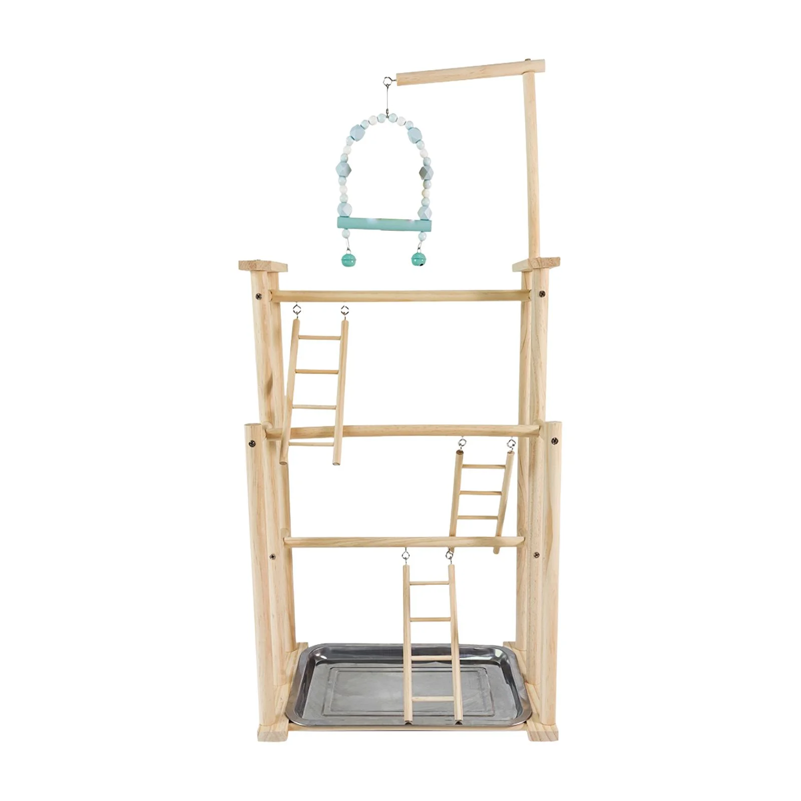 Toysmith Parrot Playstand Parrot Bird Playground Exercise Activity Center Durable Wood Perch Gym Playpen Bird Gym for Lovebird, Parakeet Finch