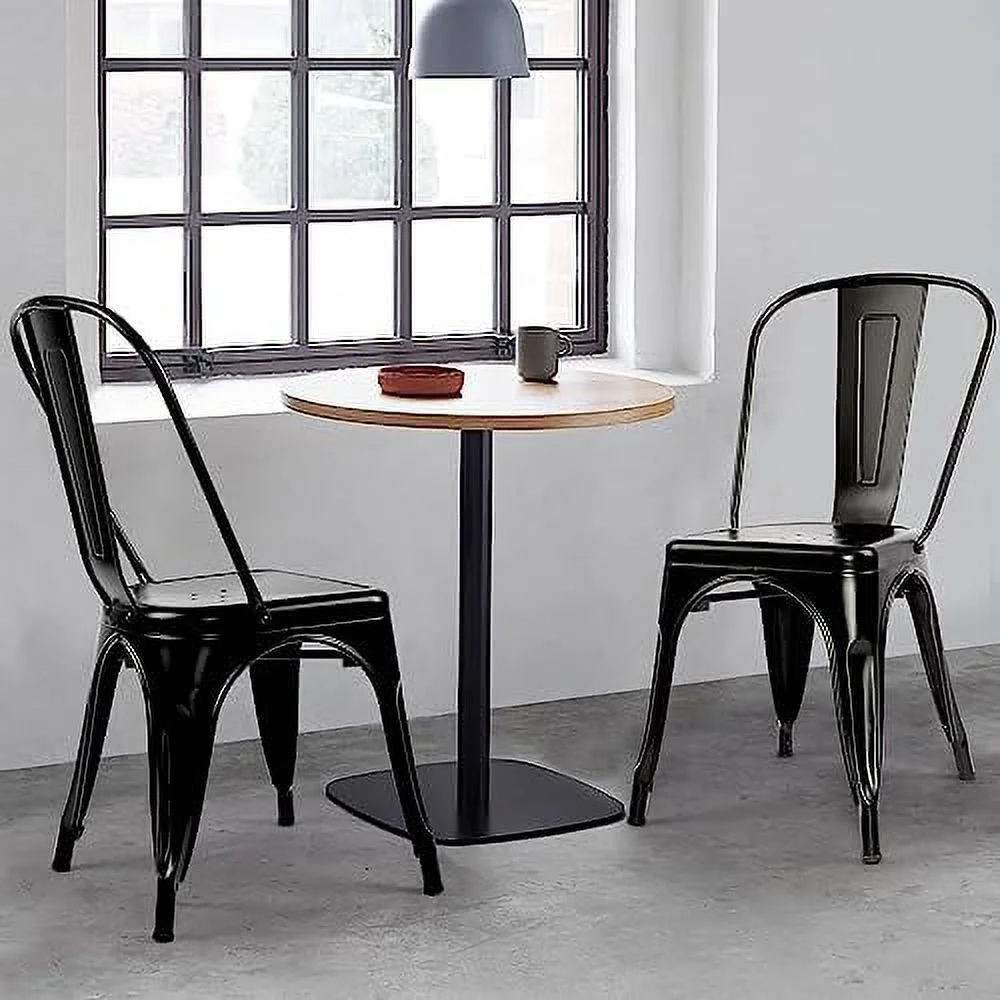 LSSBOUGHT Patio Dining Chairs Set of 4 Metal Chairs Indoor Outdoor Chairs Stackable Chairs for Kitchen, Dining Room, Bistro and Cafe (Black)