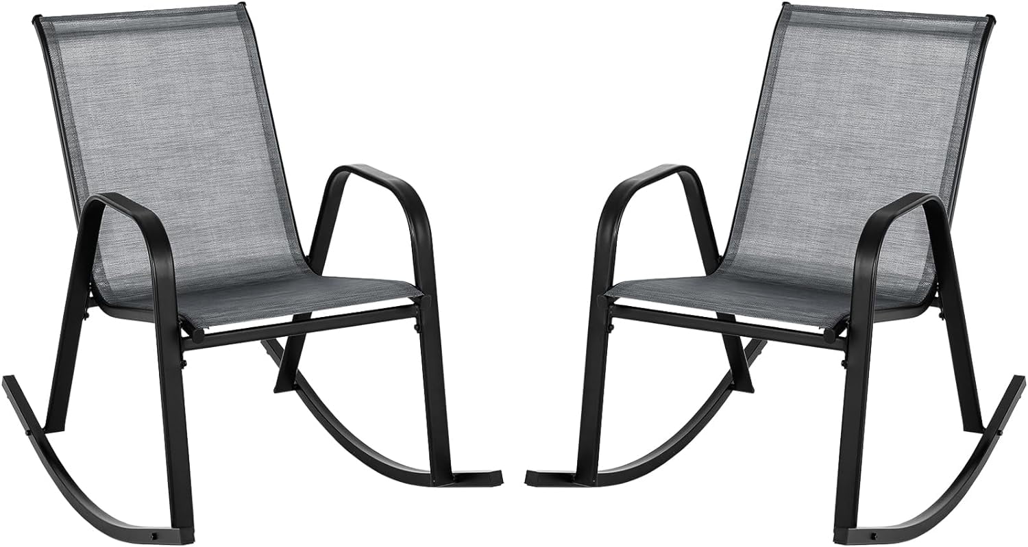 Patio Rocking Chair Set of 2, Outdoor Ergonomic Rockers with Breathable Fabric Seat, Gentle Rocking Function, Sturdy Metal Rocker for Front Porch, Backyard, Garden
