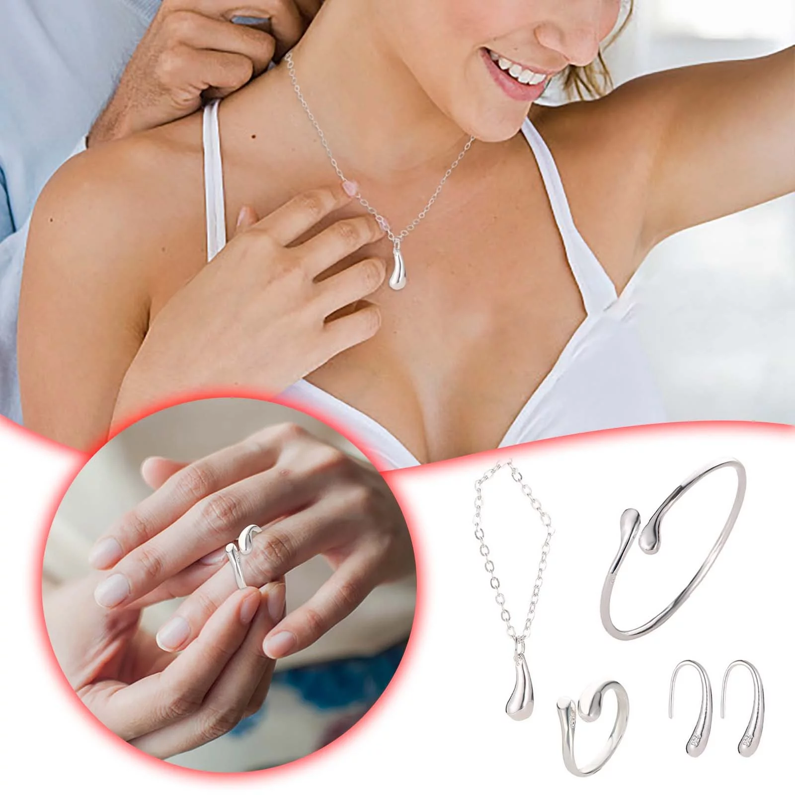 TIIFSWHS Fashionable 4 Piece Silver Plated Jewelry Set Earrings Ring Necklace And Bracelet Bridal Earrings for Wedding Stud Earrings Set Statement Necklace Aluminum Watch Star Ho