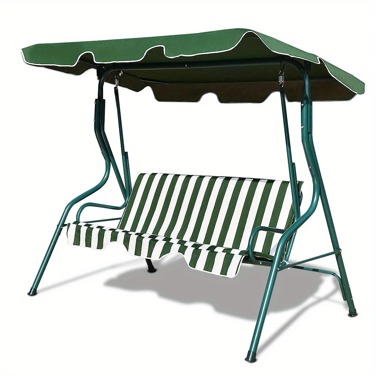 RHYFJJUI2  3 Seats Patio Canopy Steel Frame Swing Glider Hammock Cushioned Backyard Green