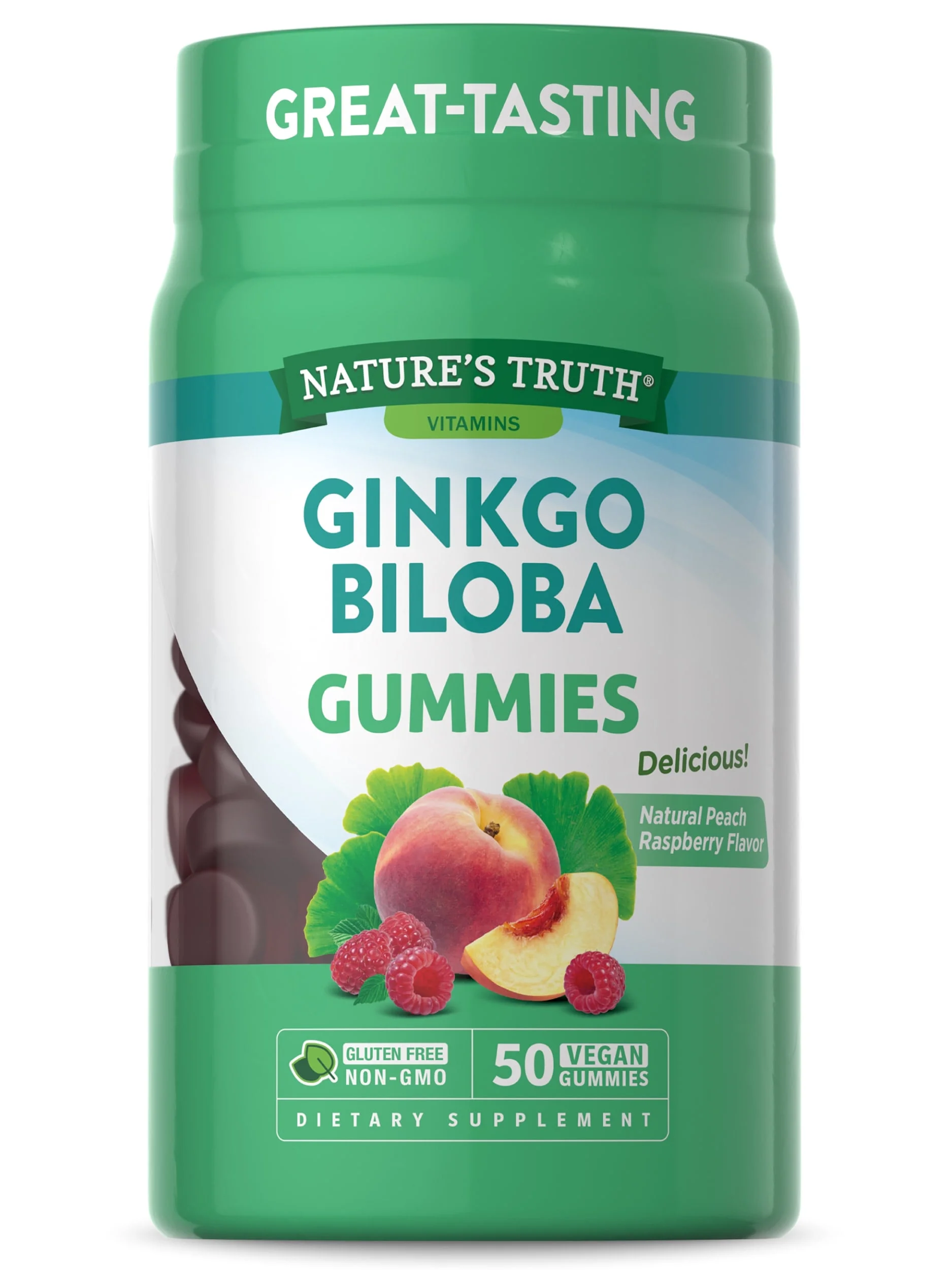 Ginkgo Biloba Gummies | Vegan, Non-GMO & Gluten Free Extract Supplement | 50 Count | Natural Peach Raspberry Flavor | by Nature's Truth