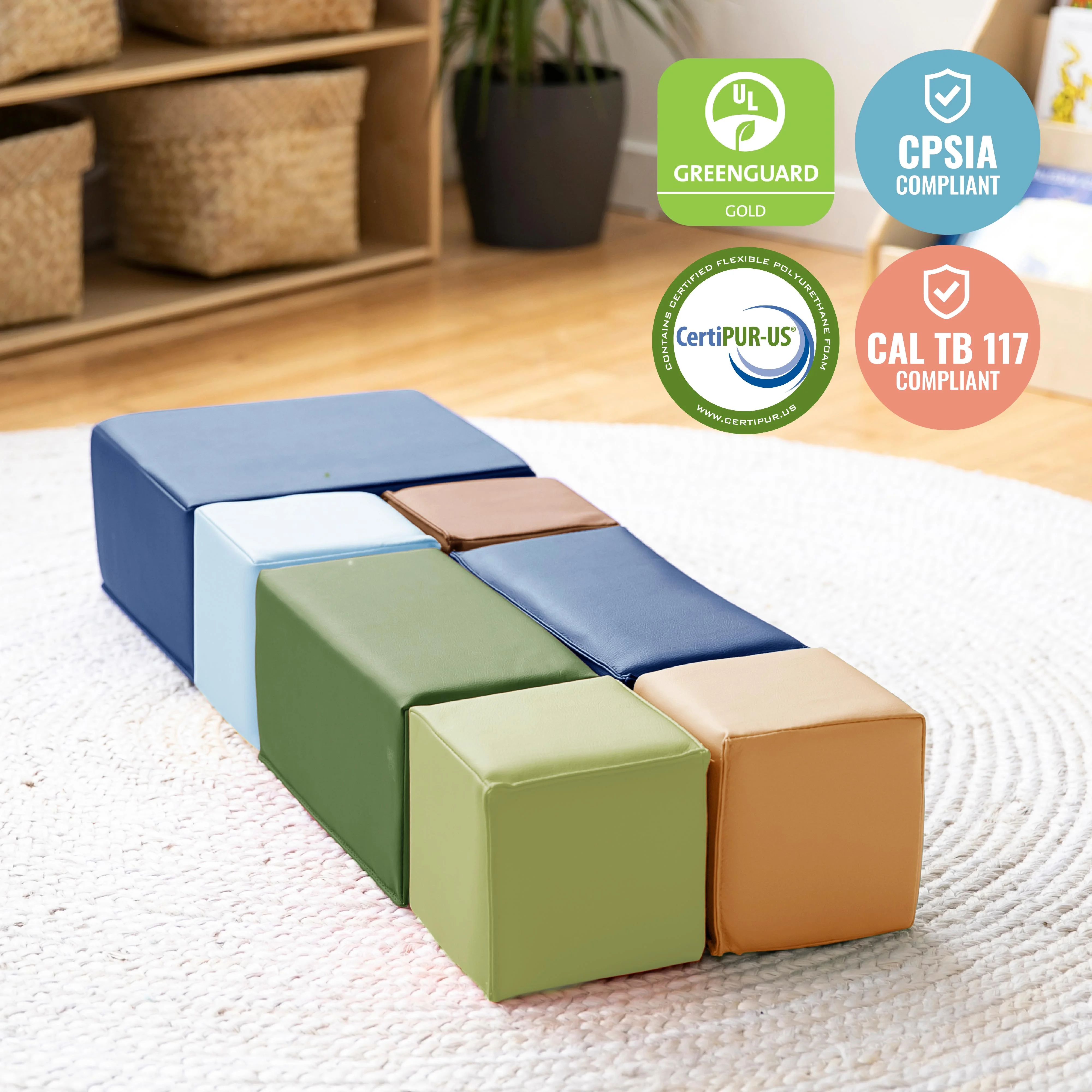 ECR4Kids SoftZone Big Foam Building Blocks, Earthtone, 7-Piece