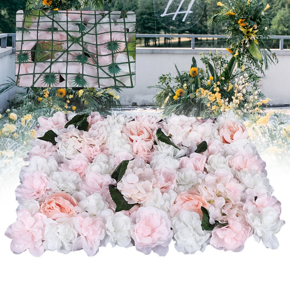 6 Pieces Artificial Flower Wall Panel Wedding Venue Rose Hydrangea Wall 60x40cm