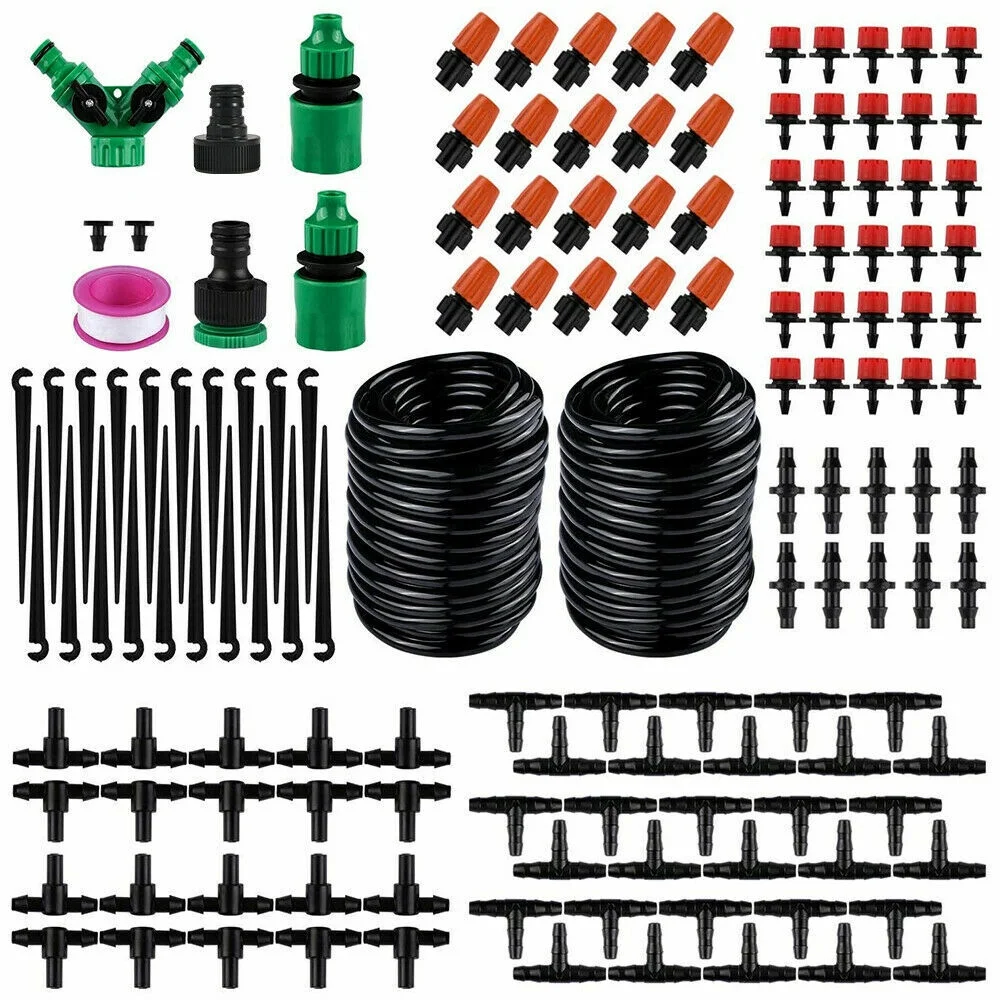 100FT Drip Irrigation System Plant Lawn Garden Watering Hose Spray Sprinkler Set