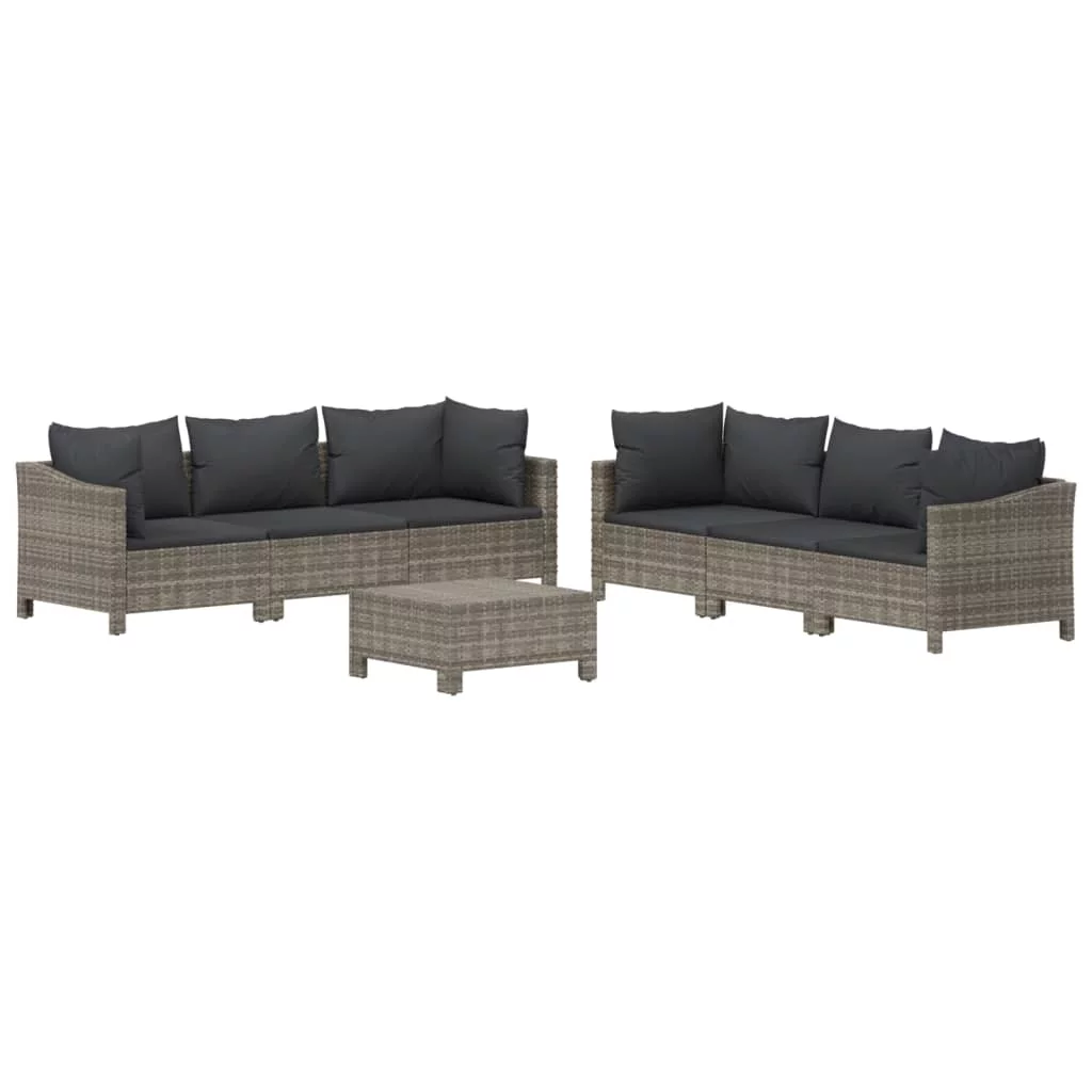 Anself 7 Piece Patio Set with Cushions Gray Poly Rattan