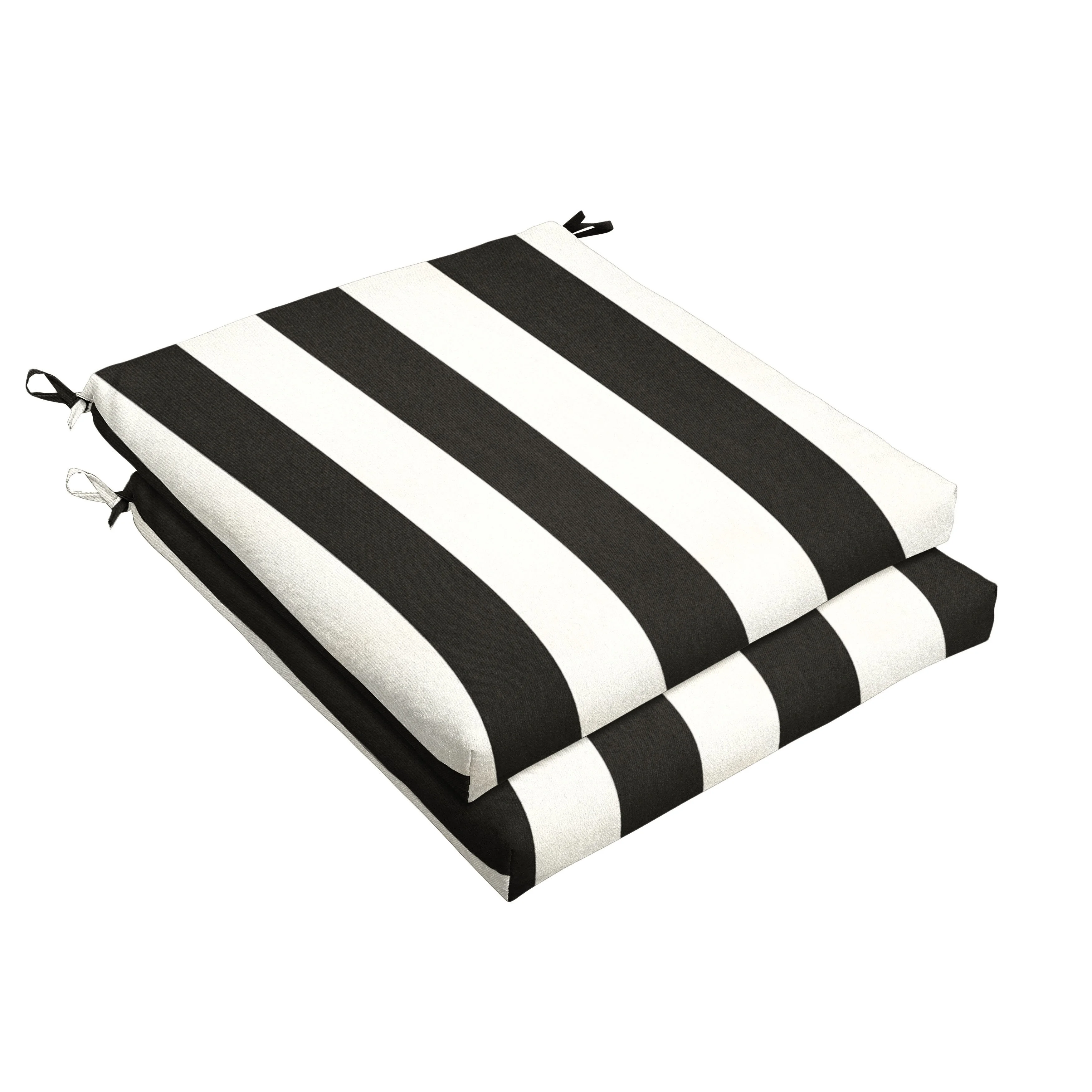 Sunbrella Black White Stripe Indoor/Outdoor Chair Cushion, Set of 2 - 20 in W x 20 in D
