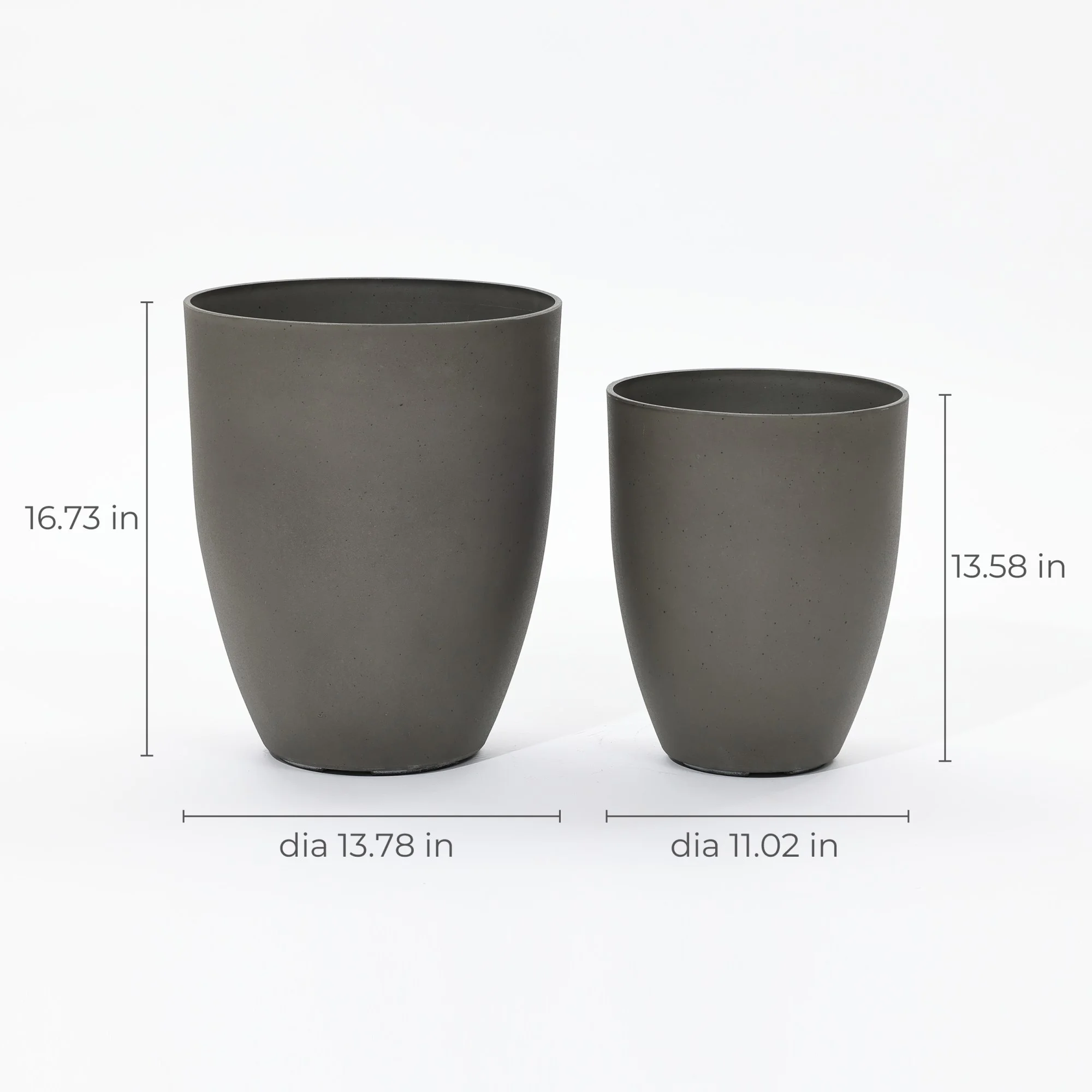 2-Piece Tall Tapered Round Plastic Planters Set, Husky Gray