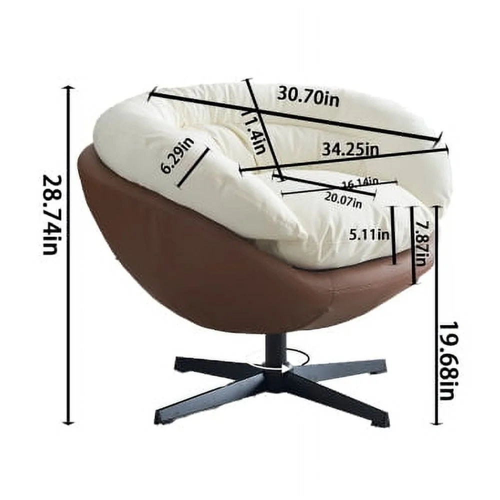 LEIYEHOOM Modern Leisure Chair  Degree Swivel Cuddle Barrel Accent Sofa Chairs  Round Armchairs with Wide Upholstered  Fluffy Seat Cushion and Back  Two Tone ( Brown and White )