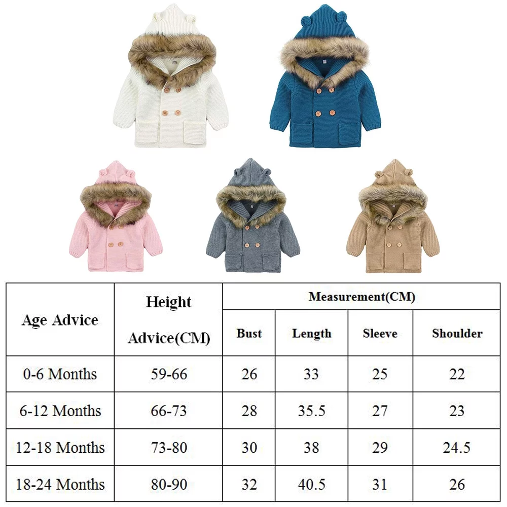 Toddler Boys Girls Winter Knitted Cardigan Jacket with Hood Cute Bear Ear Fall Sweater Outwear
