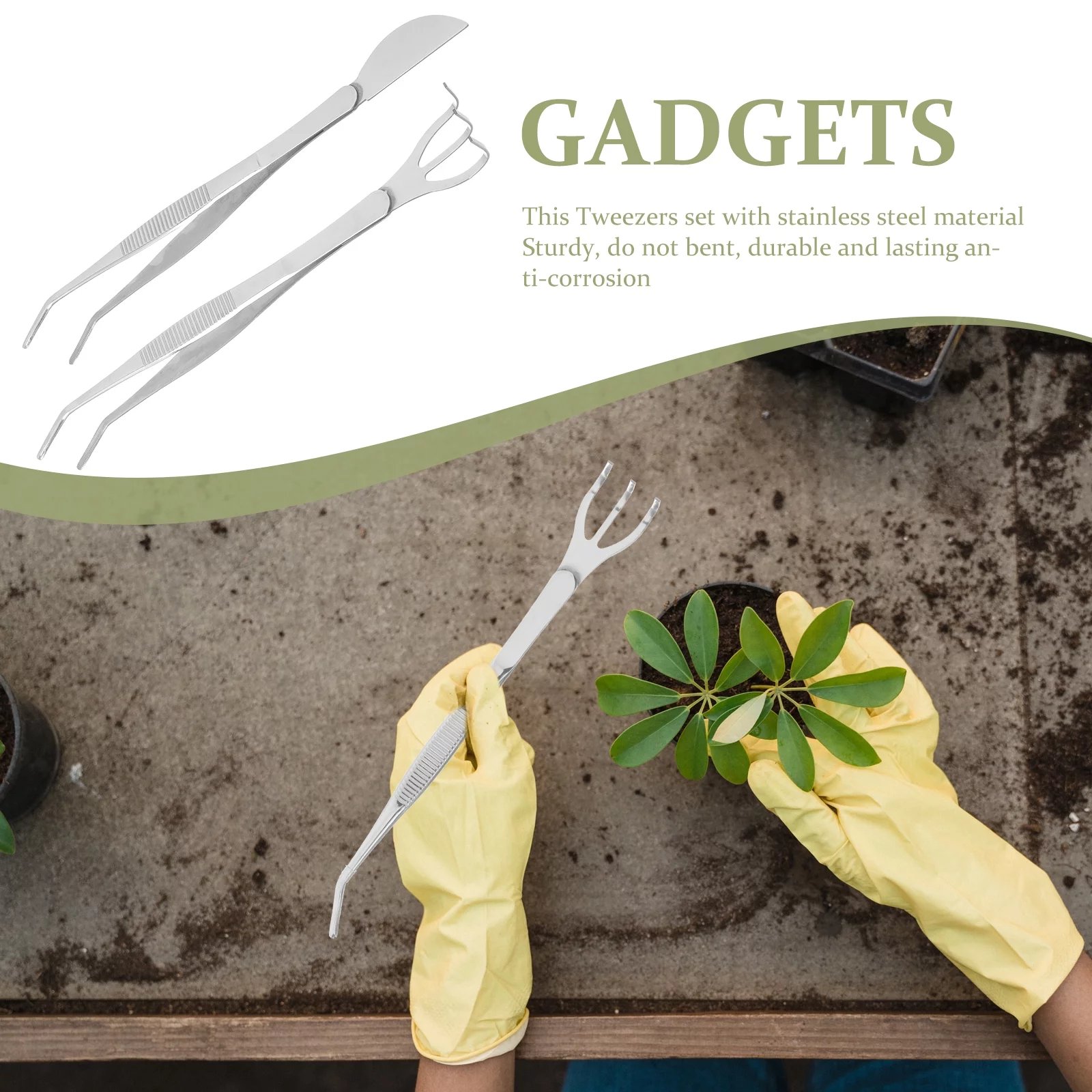 Qumonin 3-Prong Bonsai Tweezers Soil Loosening Tool Stainless Steel Gardening Tool