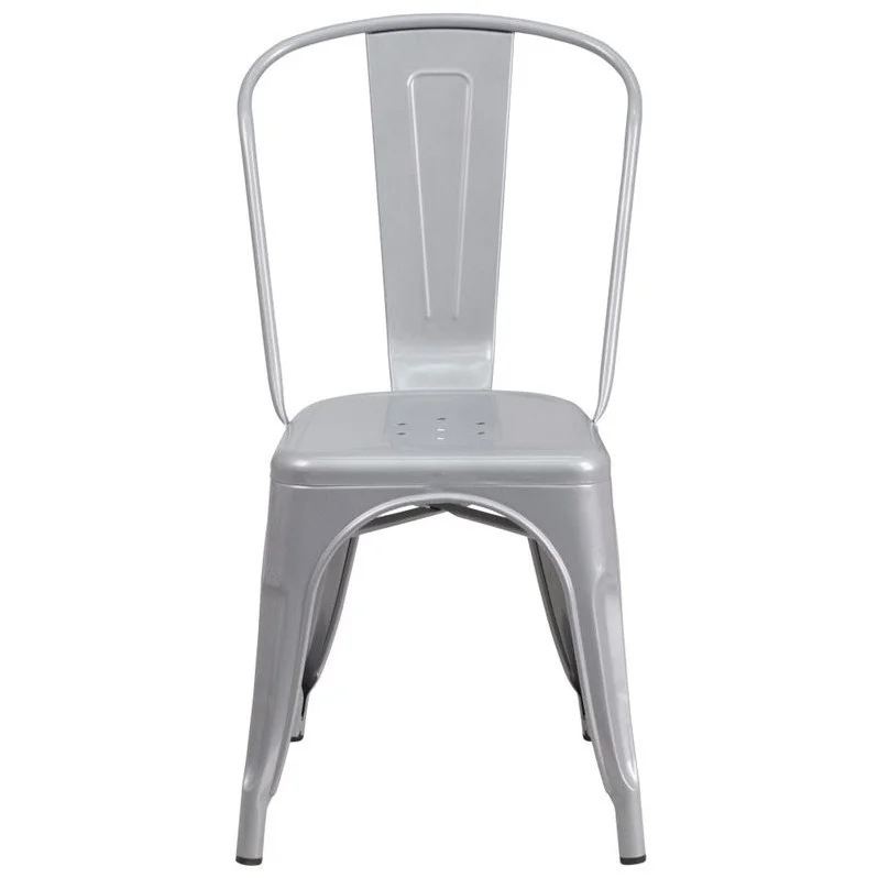 Kingfisher Lane Metal Stackable Dining Chair in Silver