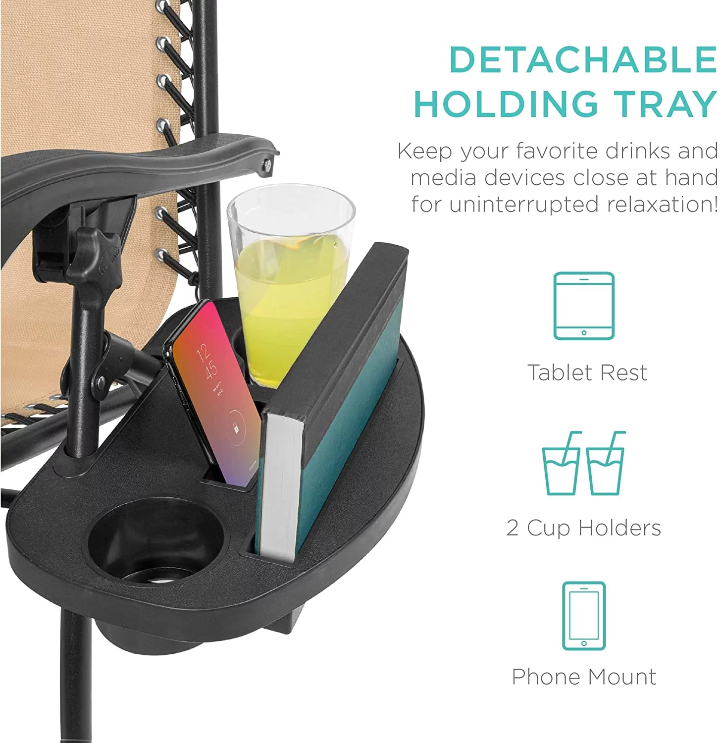 Set of 2 Adjustable Steel Mesh Zero Gravity Lounge Chair Recliners w/Pillows and Cup Holder Trays - Sand