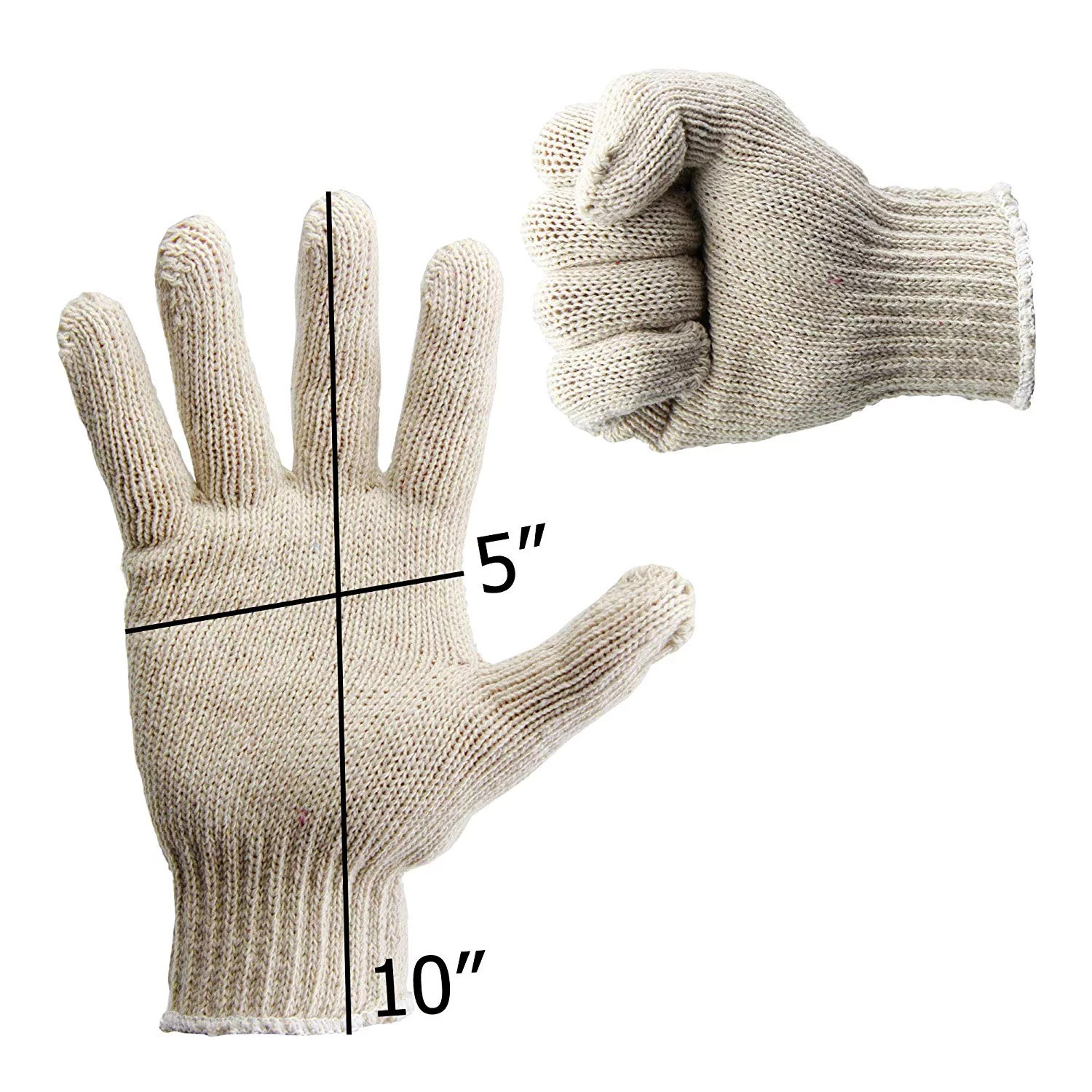 [12 Pairs, Large] Polyester Cotton Knit Safety Protection Grip Work Gloves for Painter Machanic Industrial Warehouse Gardening, Men Women, Natural Beige - 24 Count Bulk