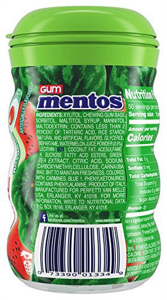 Mentos Pure Fresh Sugar-Free Chewing Gum with Xylitol, Watermelon, Halloween Candy, Bulk, 50 Count, Pack of 4