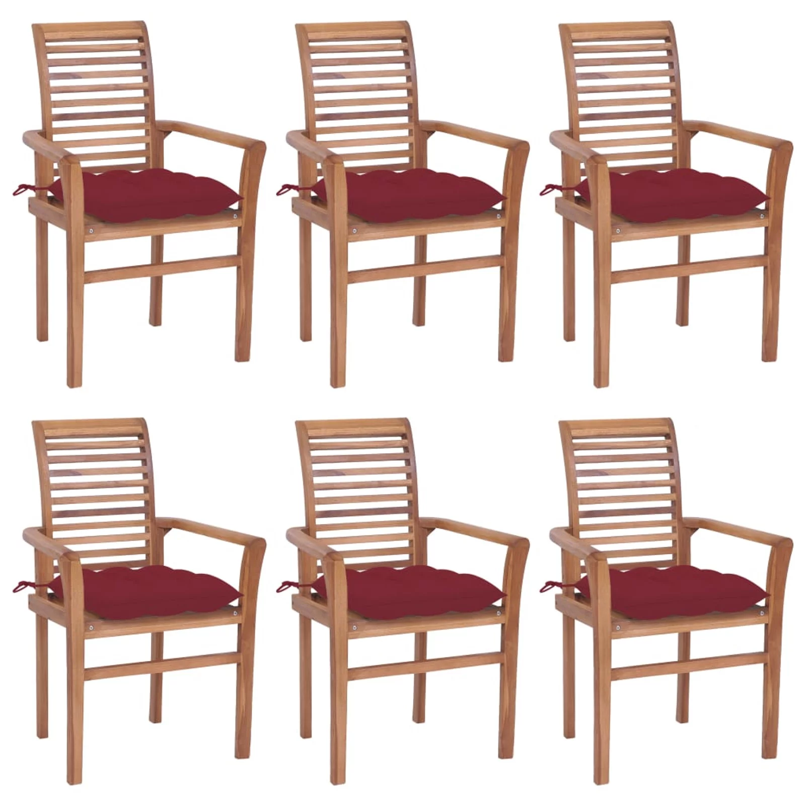 Irfora Dining Chairs 6 pcs with Red Cushions Solid Teak Wood