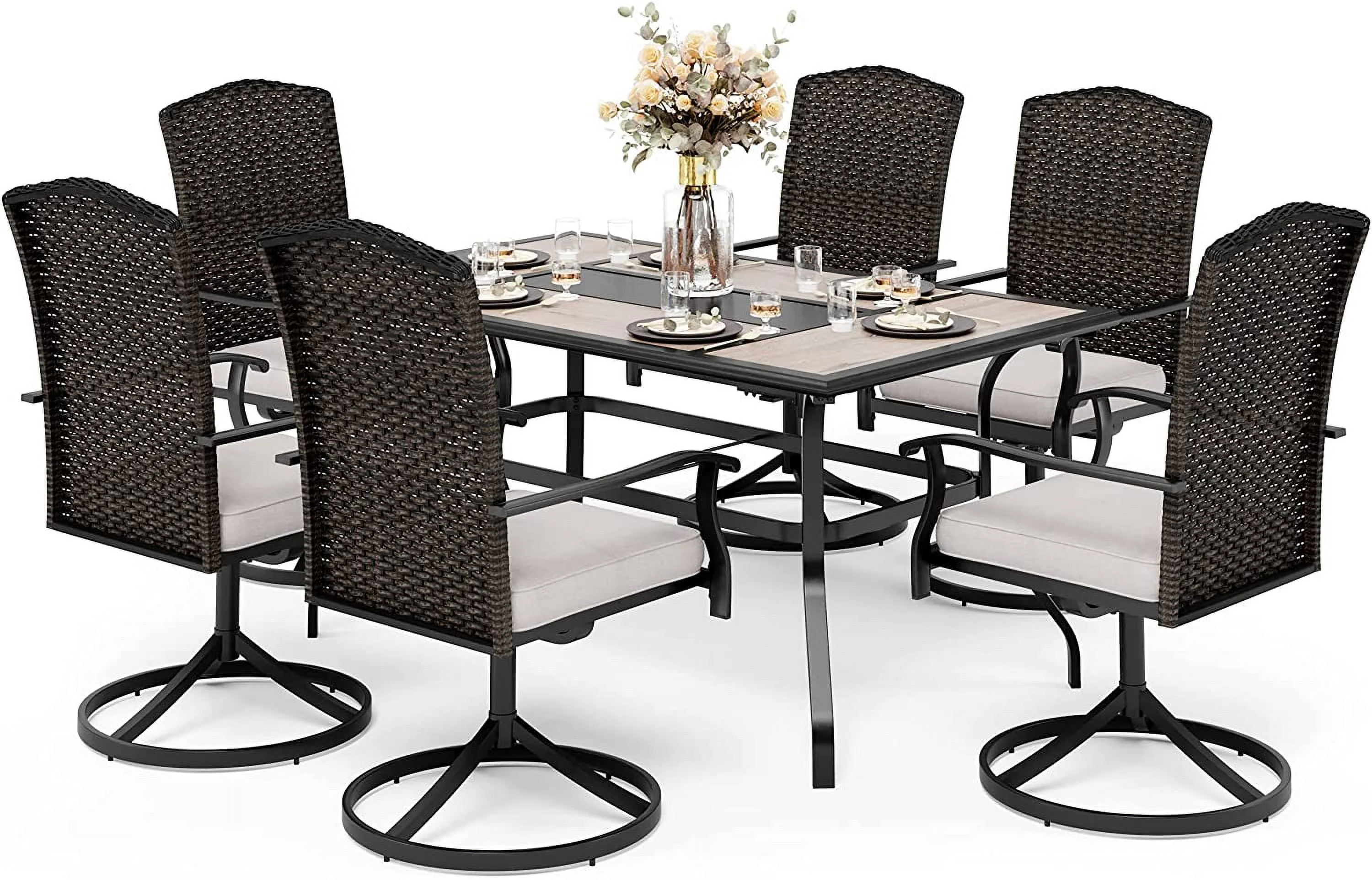 VALLEY Patio Dining Set 5 PCS C Spring Outdoor Dining Sets Wicker Patio Chairs with Cushion 37\u201Dx37\u201Dx28\u201DSquare Table 1.57" Umbrella Hole for Outdoor Kitchen Lawn Garden.