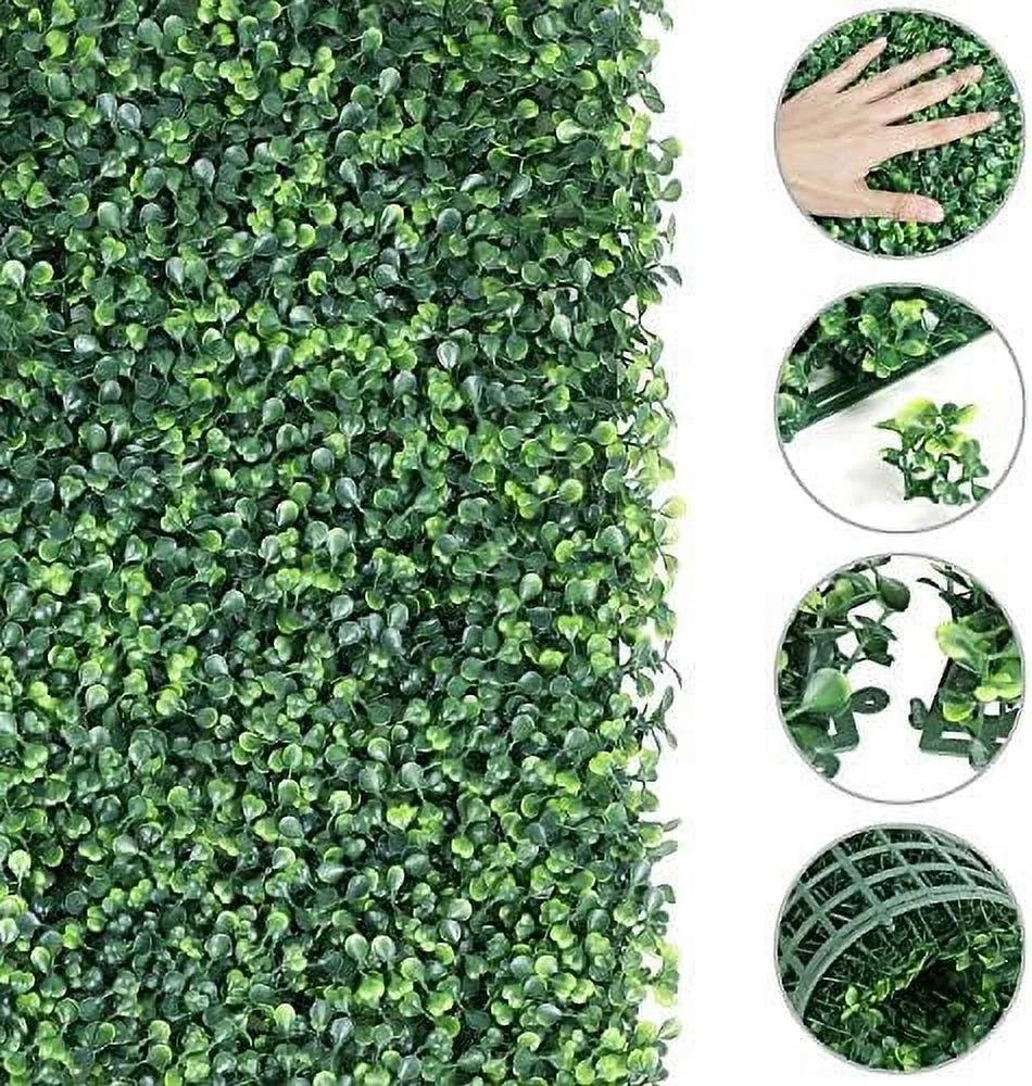 24Pcs Artificial Boxwood Hedge Wall Panels Greenery Topiary Hedge Plant Privacy Hedge Screen UV Protected For Garden,Home,Fence,Backyard And Décor 20 X 20 Inch Green