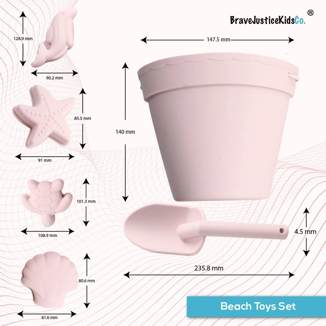 BraveJusticeKidsCo. | Silicone Summer Beach Set | Toddler Sandbox Toys | + Beach Bag | Beach Toys