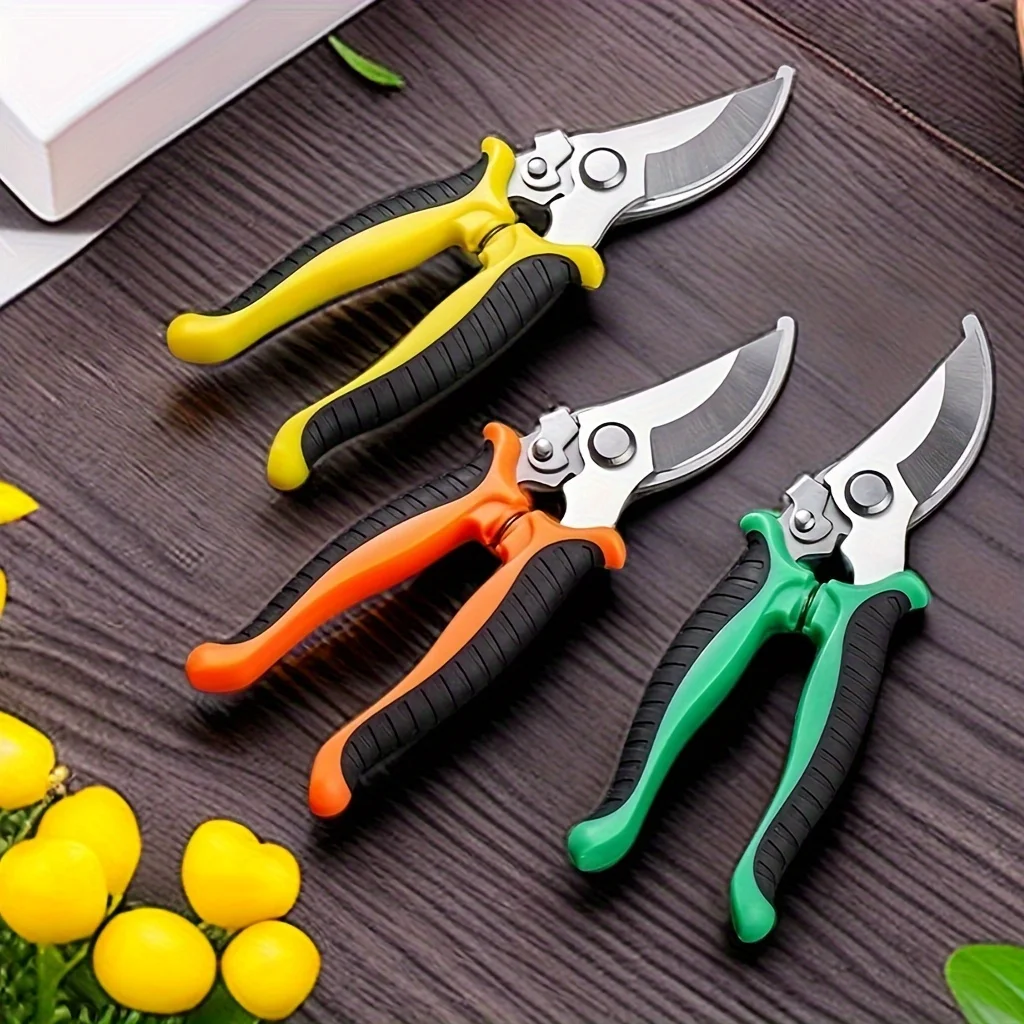 Stainless Steel Pruning Shears: Multi-use, Ambidextrous, Contemporary Design, Ideal for Efficient Branch and Fruit Trimming with Anti-slip and Labor-saving Features