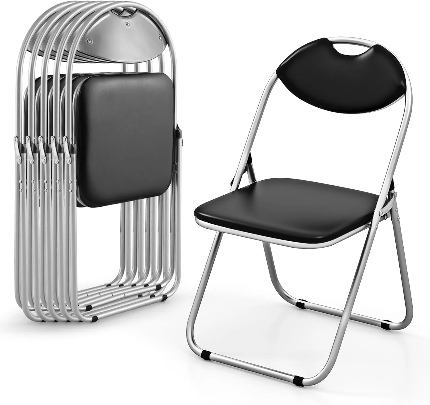 TJCGDTY 6-Pack Folding Chairs  Portable Card Chairs with Back & Padded Seat  Metal Waiting Room Chair Set for Events Office Wedding Party  Black (6)