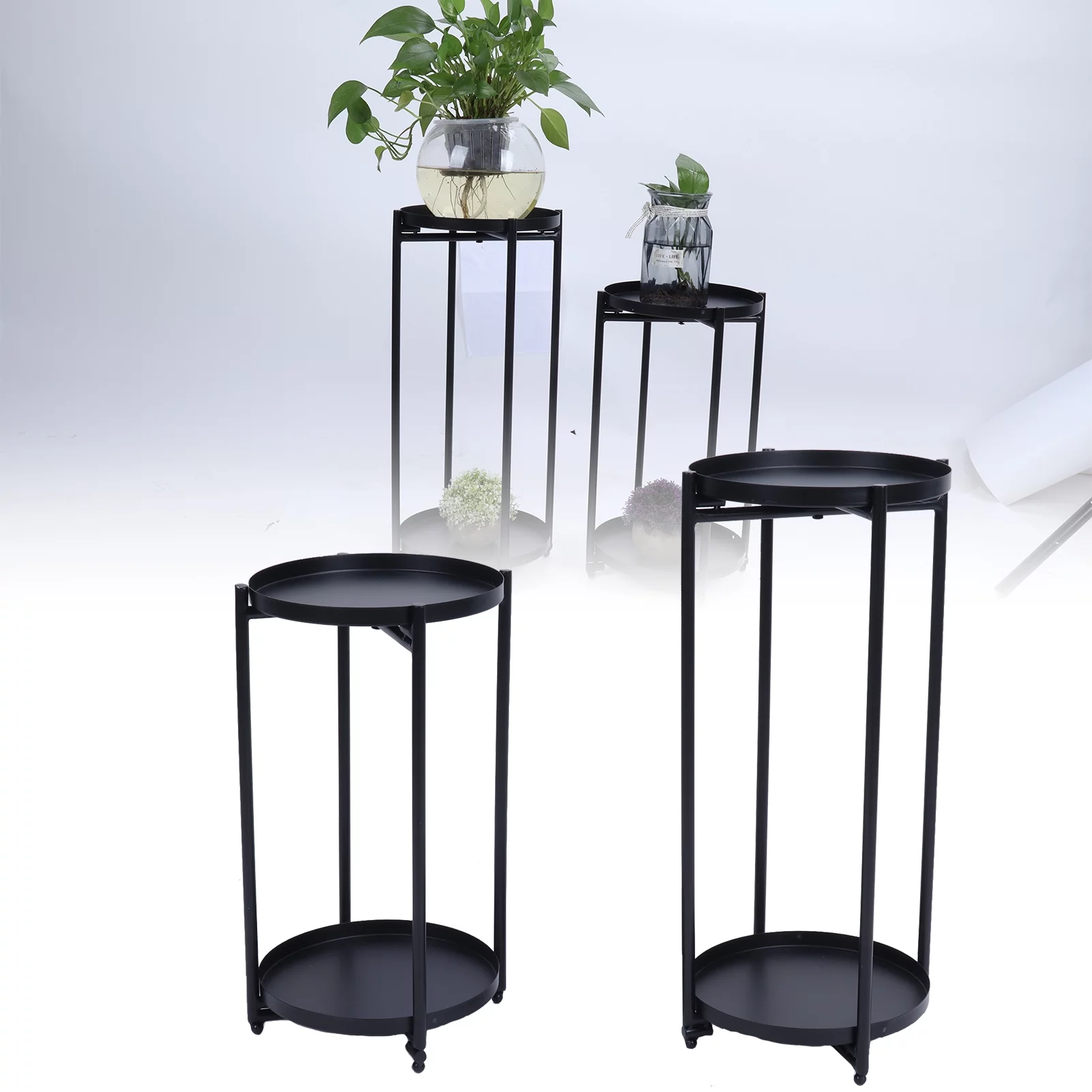 2Pcs Iron Plant Stand Table 2‑Layer Plant Pot Holder Display Shelf for House Garden Patio