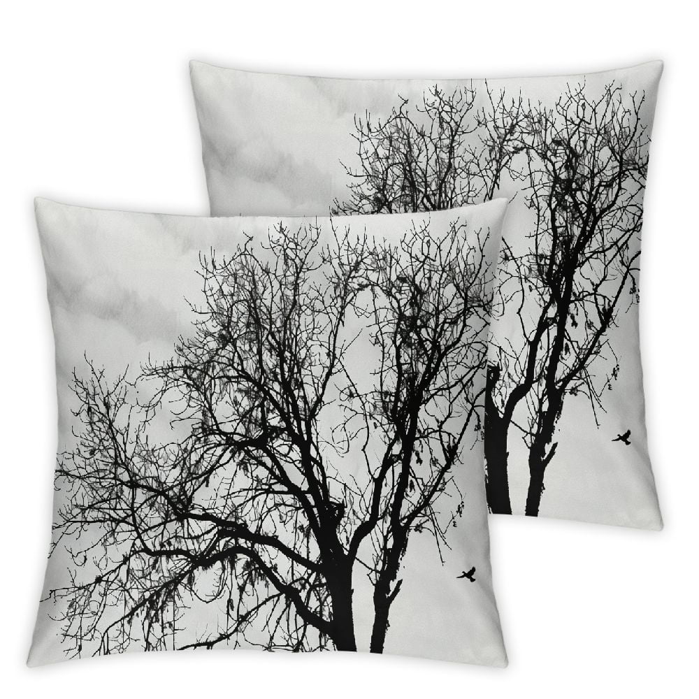 Nawypu  Nature Throw Pillow Cushion Cover, Leafless Autumn Fall Tree Branches Tops Oak Forest Woodland Season Eco Theme, Decorative Square Accent Pillow Case, Black and White