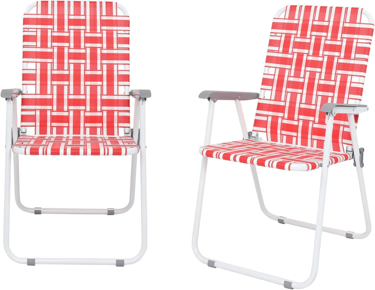 2pcs Steel Tube Pp Webbing Bearing 120kg Folding Beach Chair Red & White Strip
