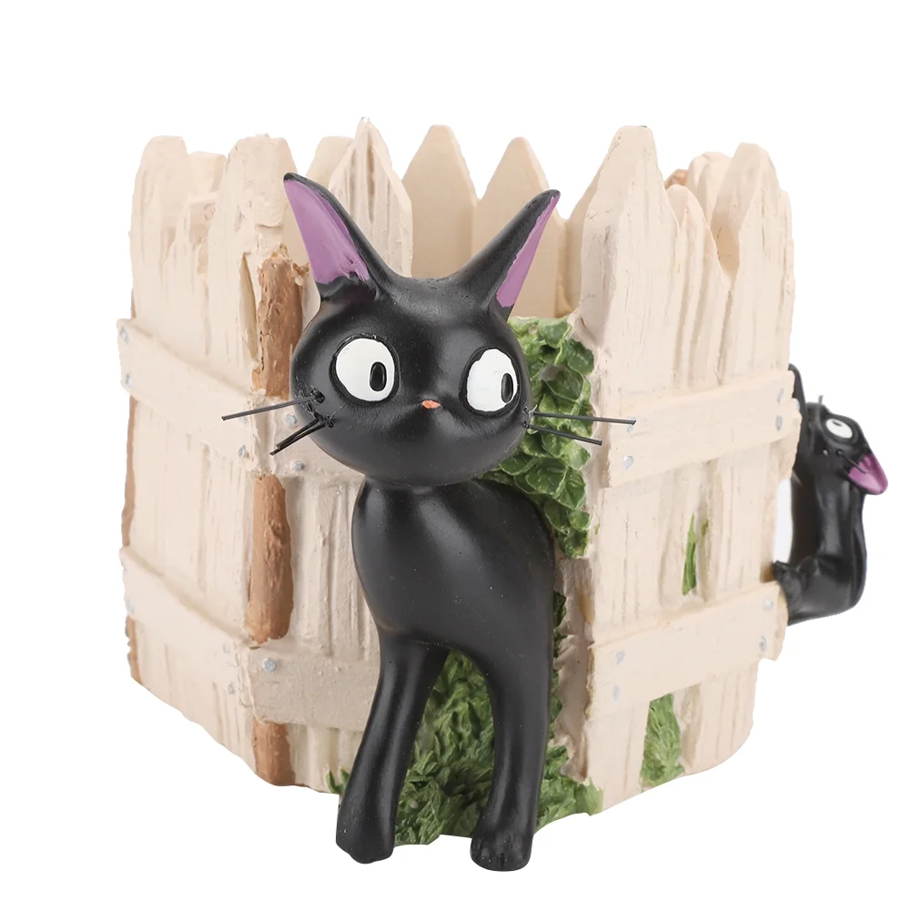 Flower Pot - Cute Black Cat Cartoon Resin Succulent Planter Fence Micro Landscape Flower Pots Plant Pot Decor