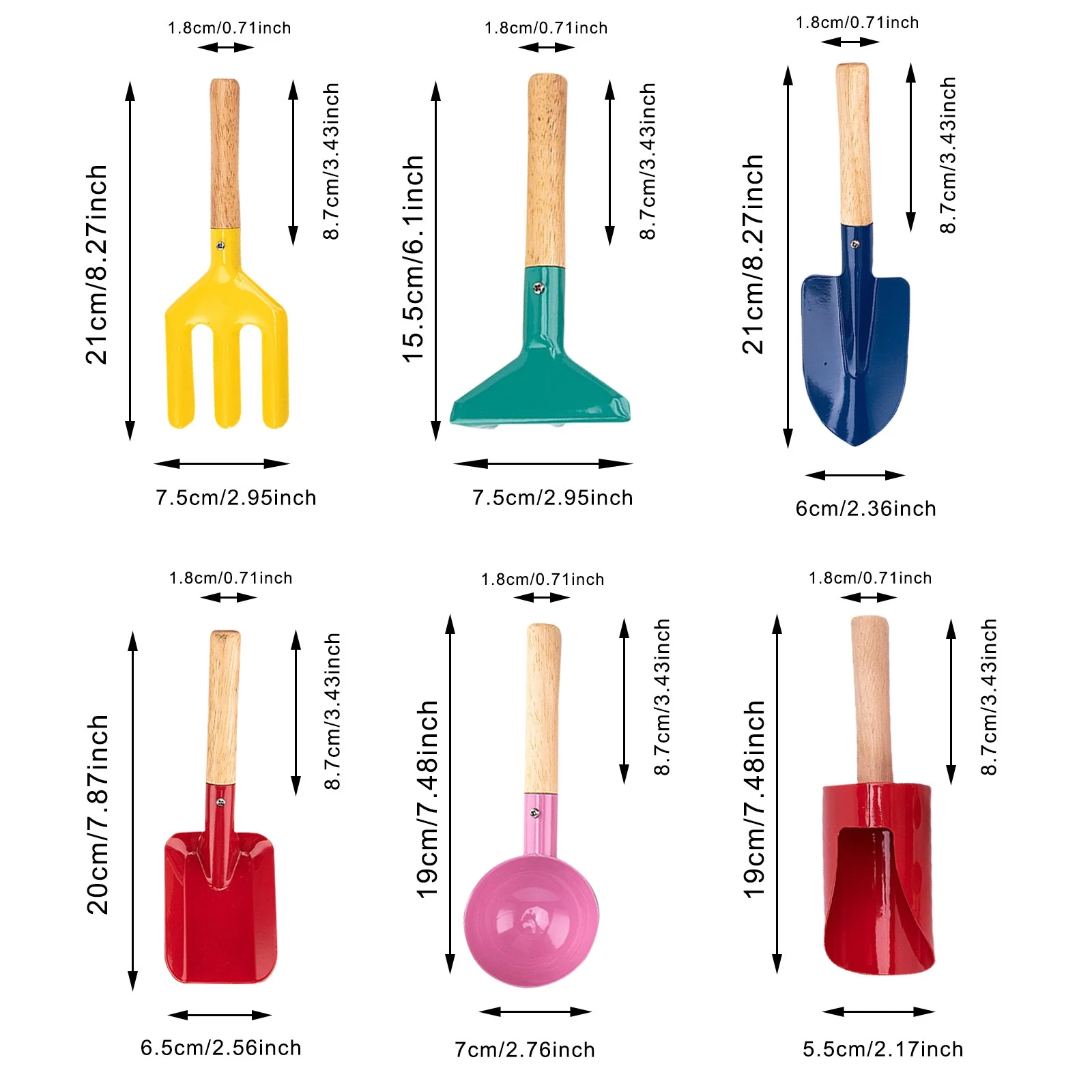 XIANXIAN Kids Gardening Tools Made of Metal with Sturdy Wooden Handle Beach Sandbox Toy Gardening Equipment Spoon fork Rake & Shovel for Children