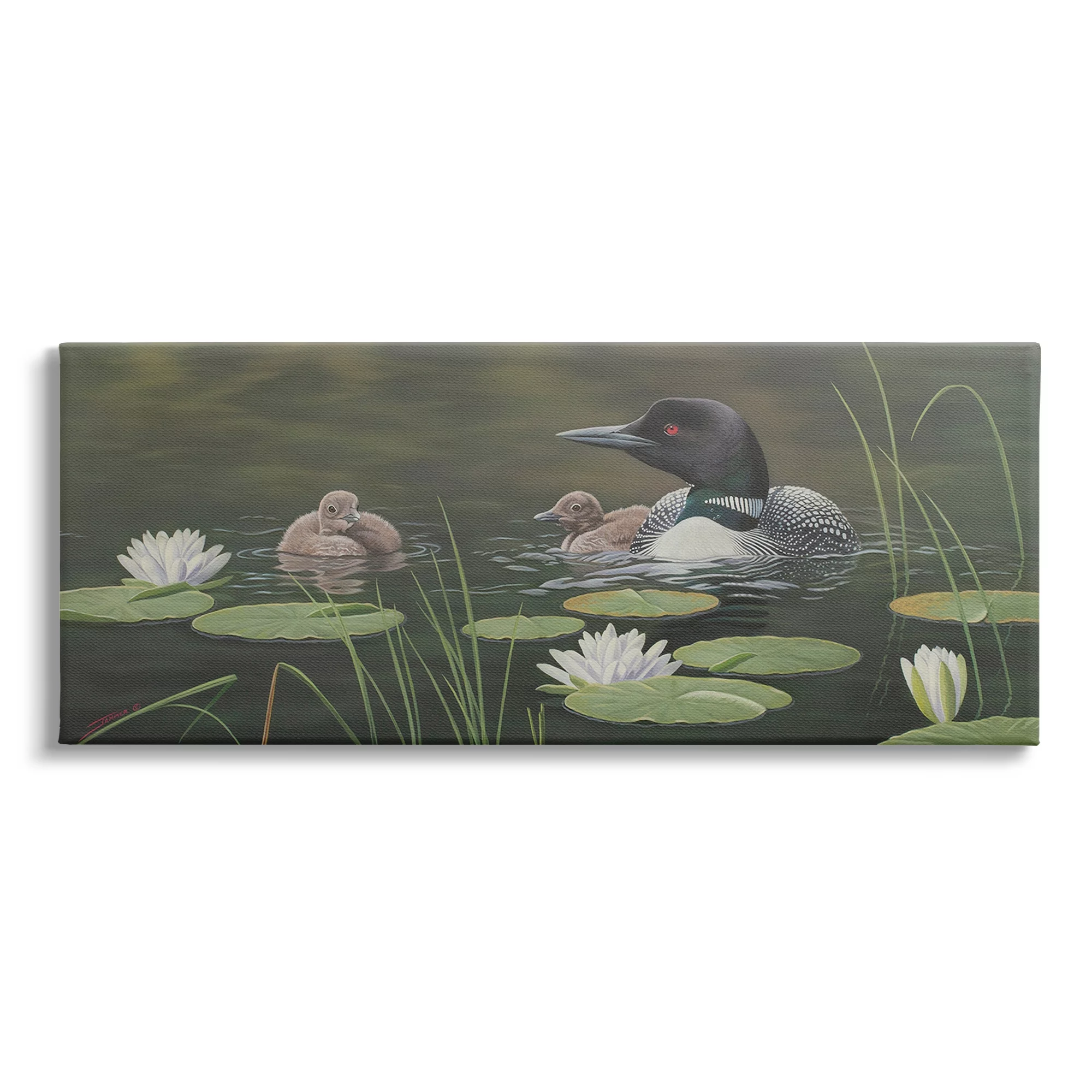 Stupell Industries Duck Family in Pond Animals & Insects Painting Gallery Wrapped Canvas Print Wall Art, 48 x 20