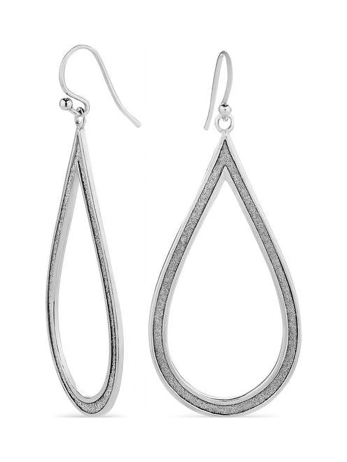 Sterling Silver Glitter Pear-shaped Wire Drop Earrings