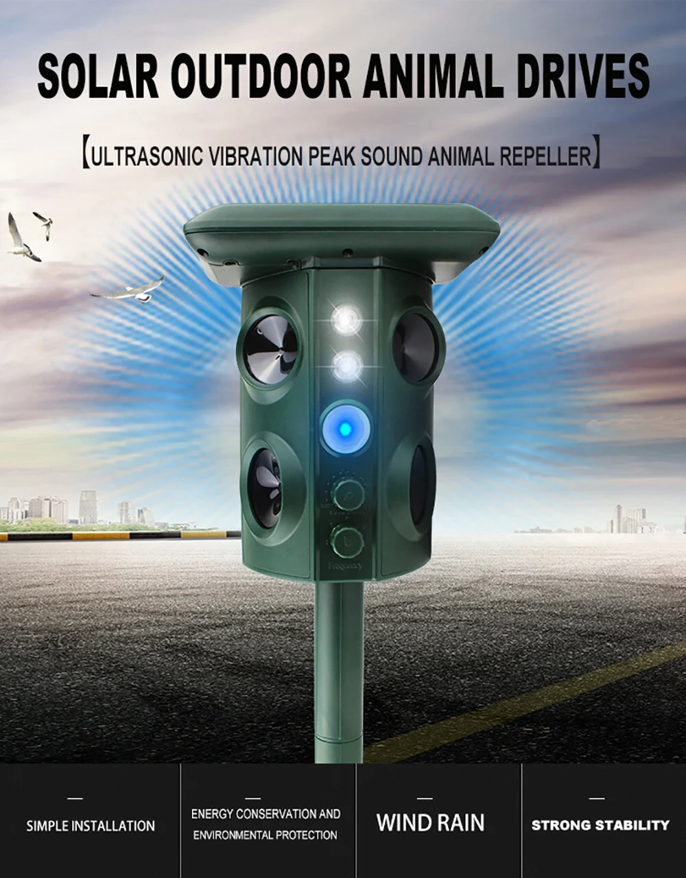 Shinysix Ultrasonic Generator,Outdoor Mechanical Scare Pest Outdoor Mechanical Animal Pest Outdoor Motion Scare Snake Farm Park Mechanical Scare LED Snake Solar Animal Pest LED PIR Motion