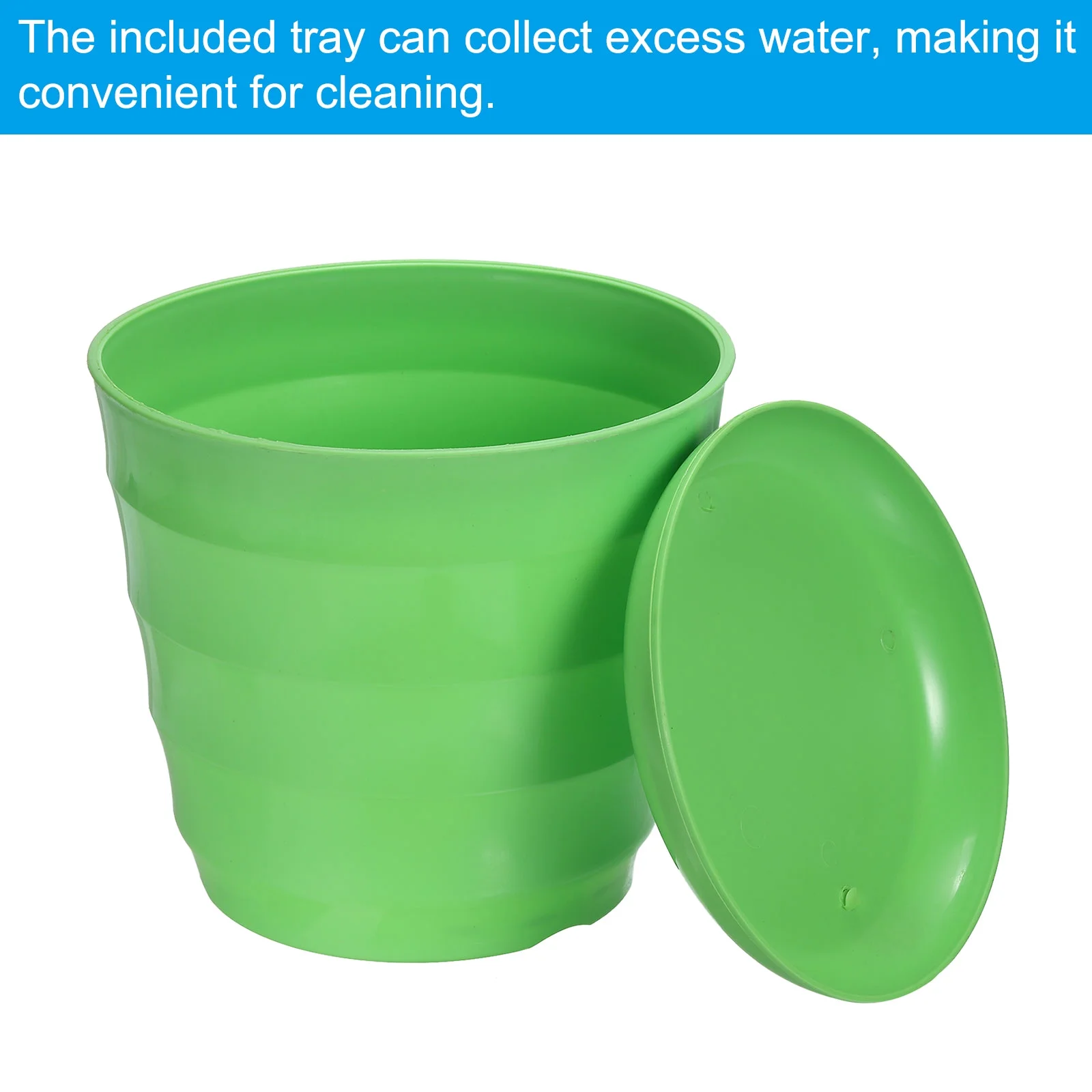 Uxcell 8 Inch Plastic Plant Pots Flower Planters with Drainage Holes and Tray, Green 5 Pack