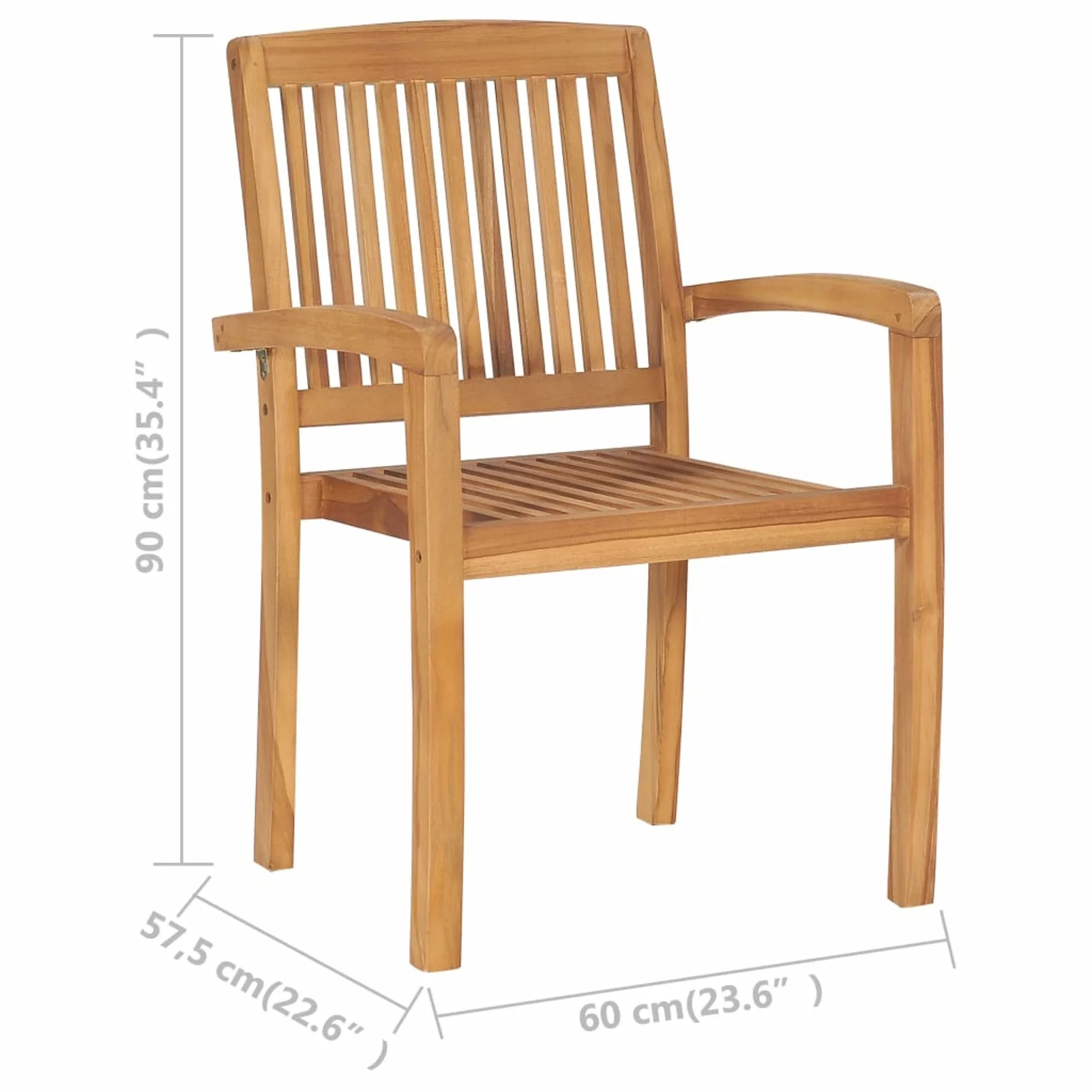 Dcenta Stacking Patio Dining Chairs 2 pcs Solid Teak Wood