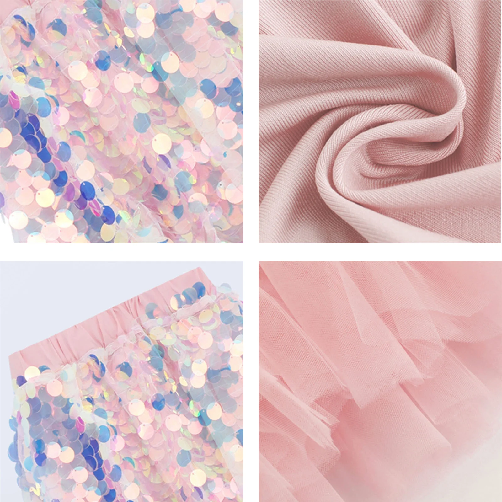 Summer Mini Skirt Girl Sequin Skirt With Pleated Tulle Skirt Kids Birthday Wedding Party Dress Pageant Gown Skirt Sets Women 2 Piece Outfits Summer