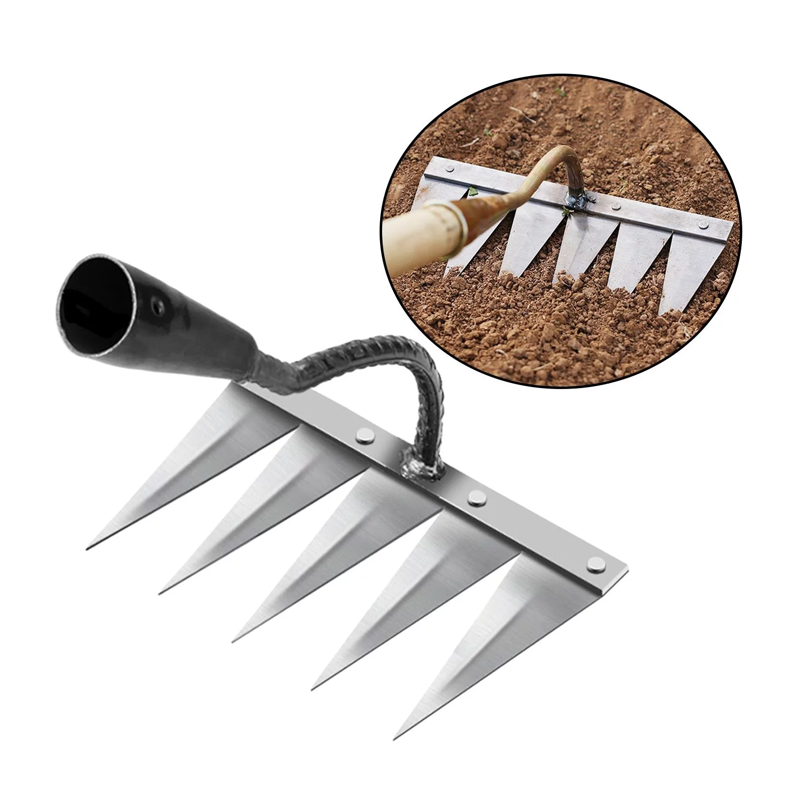 2Pcs Heavy Duty ing Hoe Rake Harrow Garden Lawn Leveling Loosen Planting Hand Tool Agricultural Vegetable , 5 Brass 5