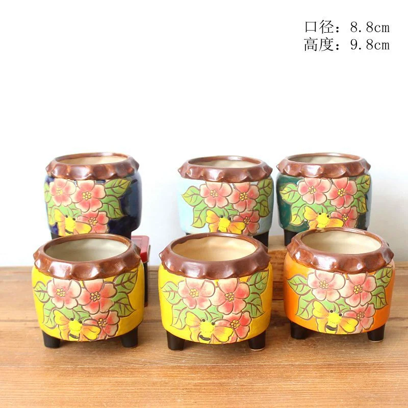Hand-painted Ceramic Succulent Planter - Korean Style Flower Pot