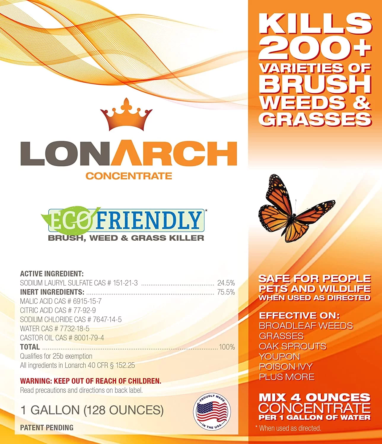 Lonarch Weed & Grass Killer (1 Gallon Concentrate) Eco-Friendly Solution - Safe for Pets, People, and Wildlife