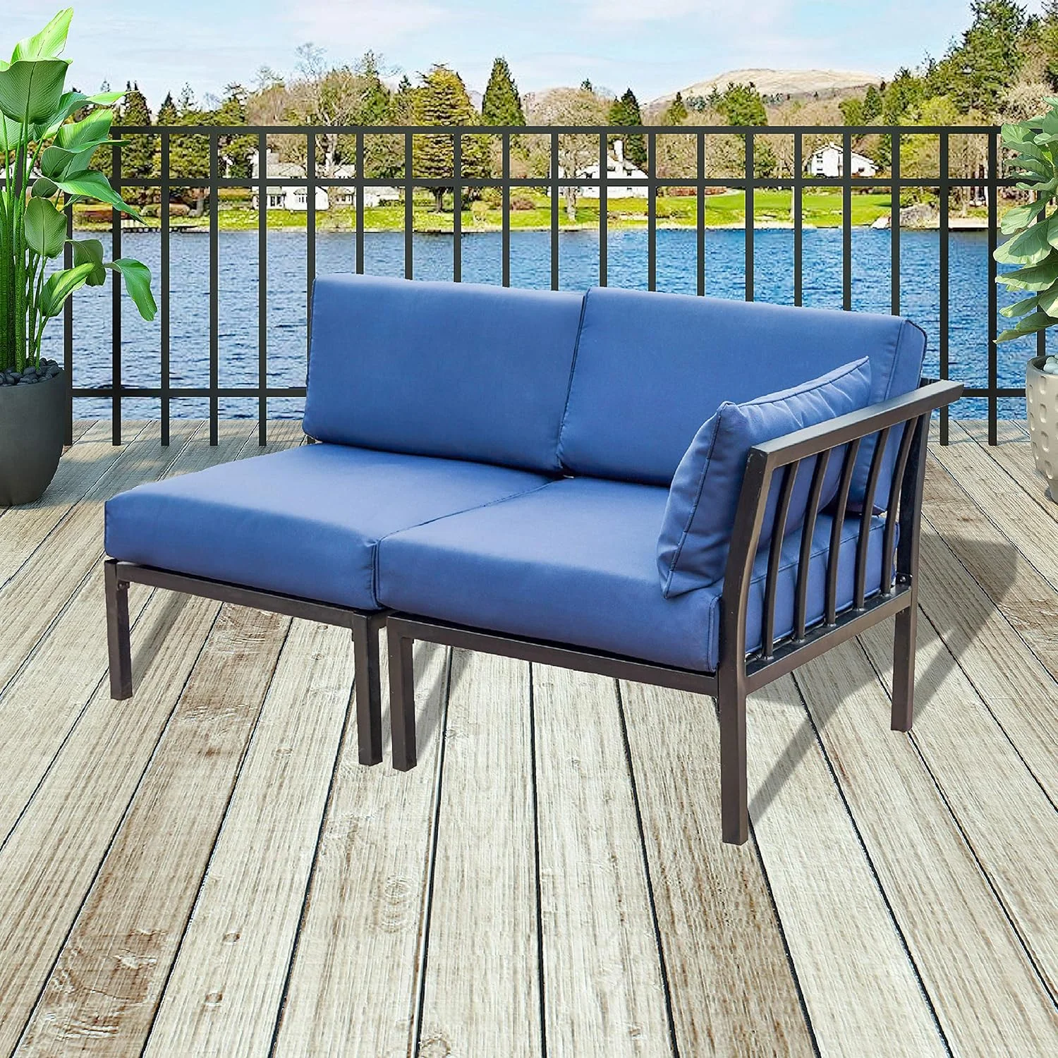 Dina Patio Furniture Outdoor Conversation Set Sectional Sofa 2 PCs Corner Sofa with Cushion