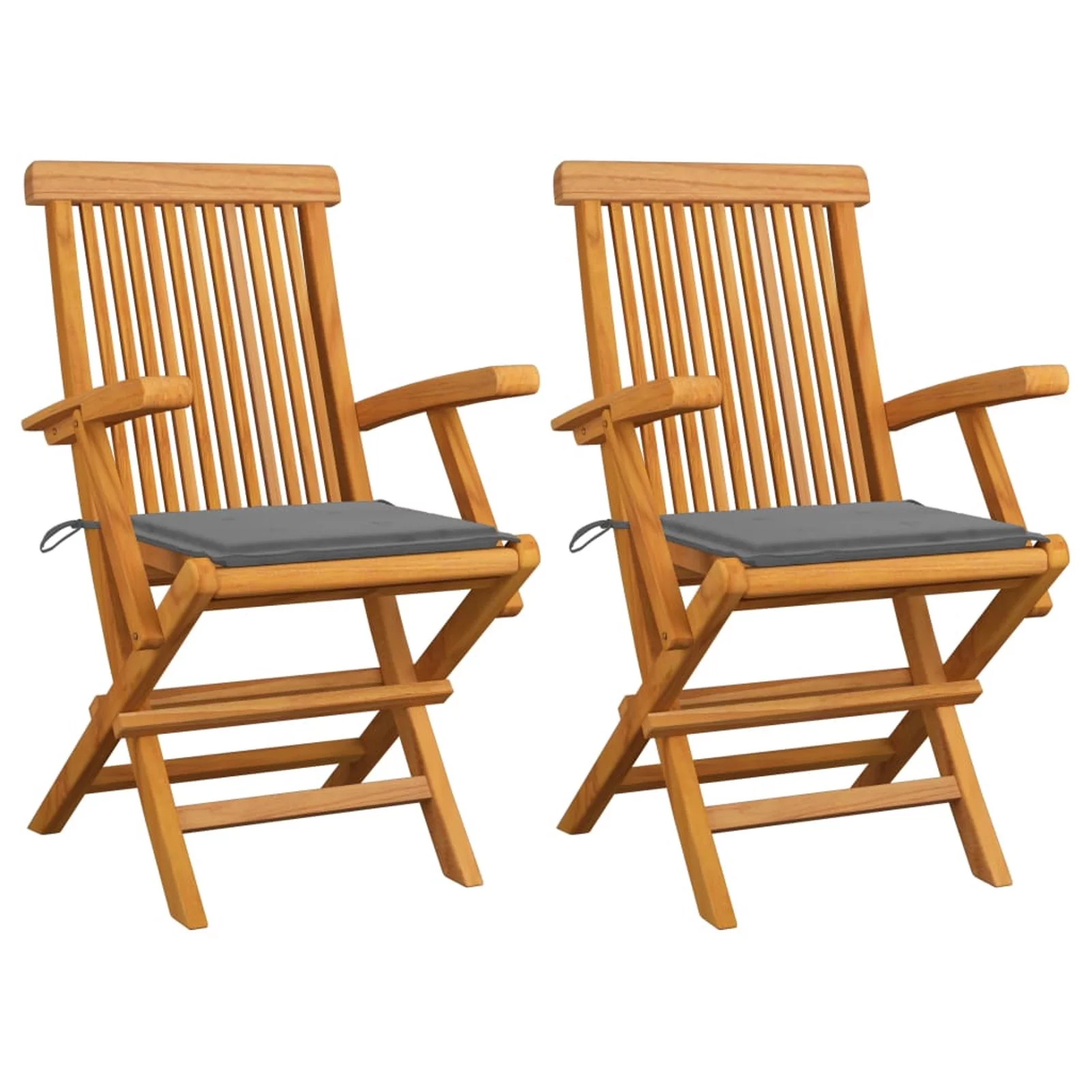 Carevas Patio Chairs with Gray Cushions 2 pcs Solid Teak Wood